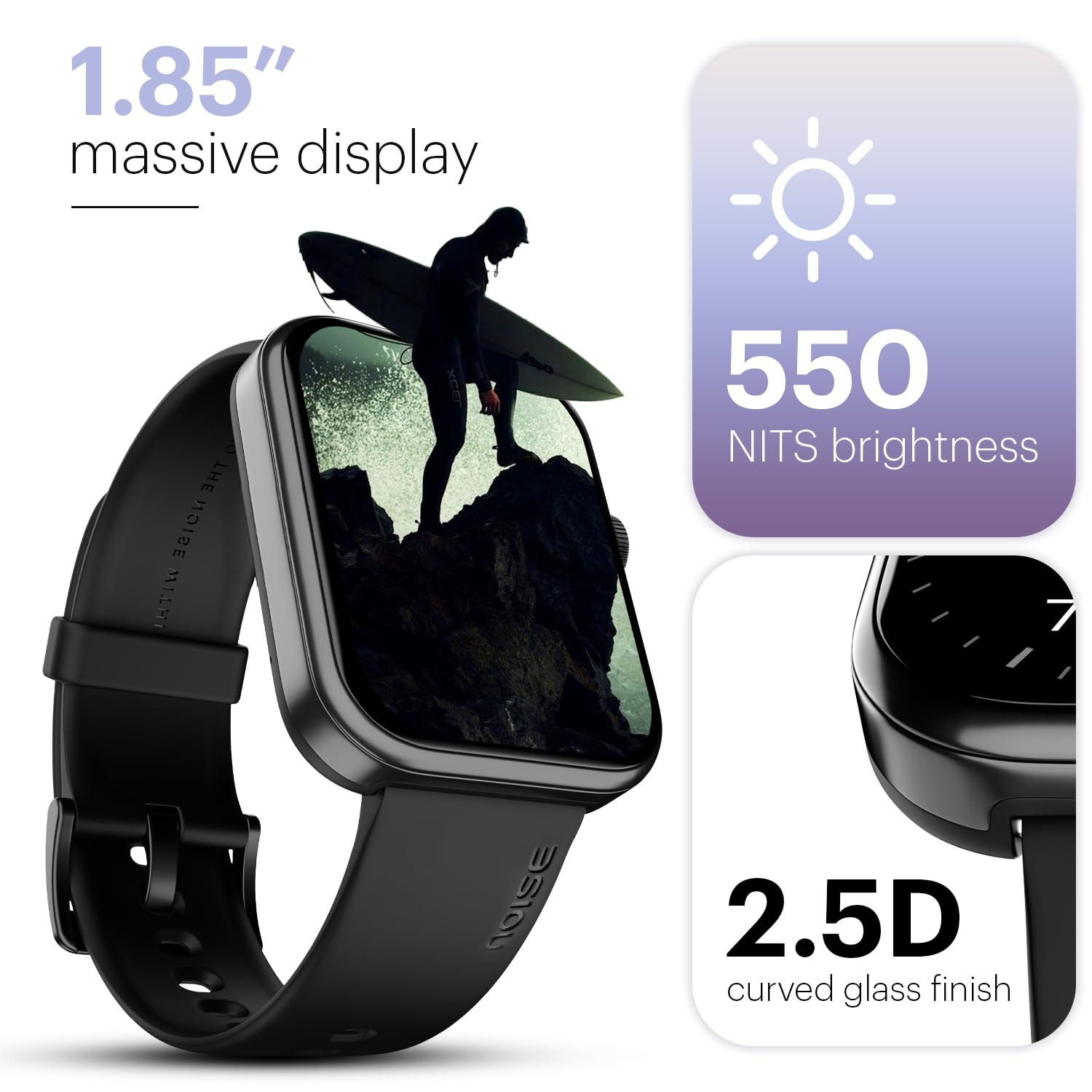 Noise Pulse 2 Max 1.85" Display, Bluetooth Calling Smart Watch, 10 Days Battery, 550 NITS Brightness, Smart DND, 100 Sports Modes, Smartwatch for Men and Women (Jet Black)