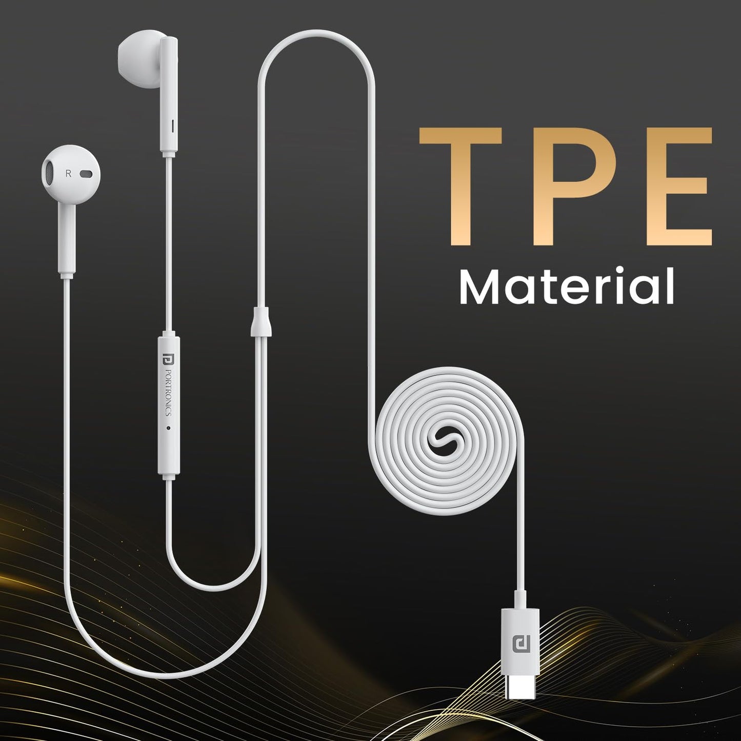 Portronics Conch Theta C in Ear Type C Wired Earphones with in Line HD Mic, Powerful Audio, 14.2mm Driver, Unique Earbuds Design, TPE Anti Tangle Wire, in line Controls, Wide Compatibility(White)