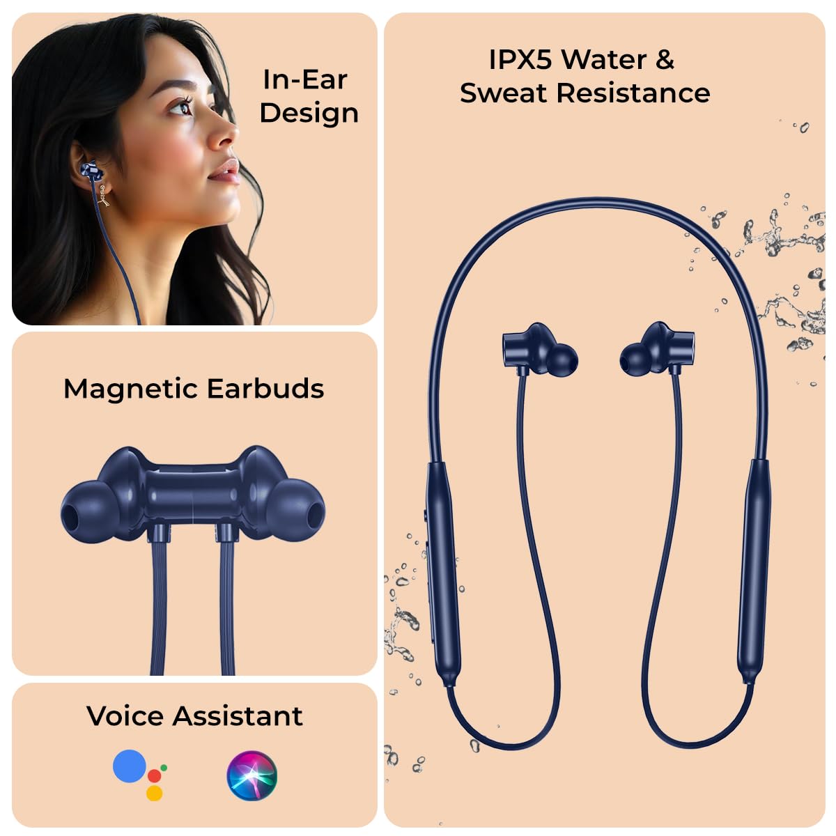 pTron Tangent Rush w/ 50Hrs Playtime, Pristine Sound, Dual-Device Pairing, Bluetooth 5.4 Wireless in-Ear Earphones with Mic, Voice Assistant, Type-C Fast Charging & IPX5 Water Resistant (Blue)