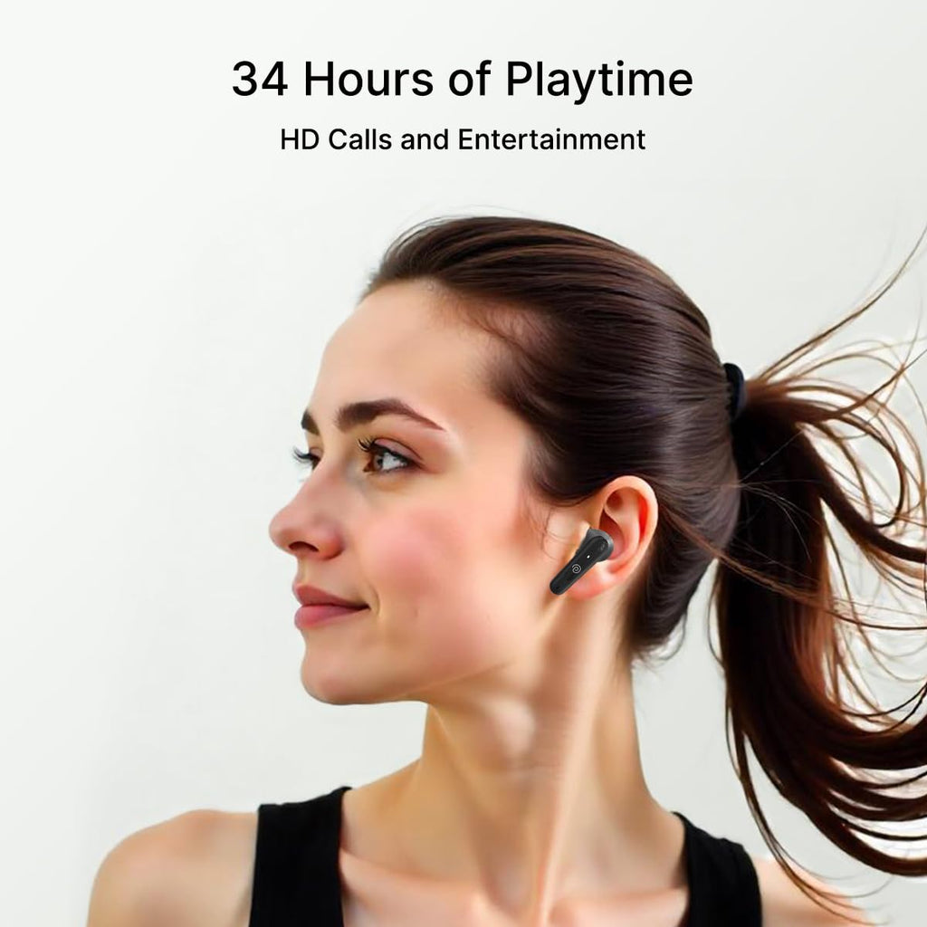 pTron Bassbuds Astra in-Ear TWS Earbuds with Stereo Sound, 34Hrs Playtime, Stereo Calls, Bluetooth V5.3 Headphones with Quick Pairing, Touch Control, Voice Assistant, Type C Charging & IPX4 (Black)