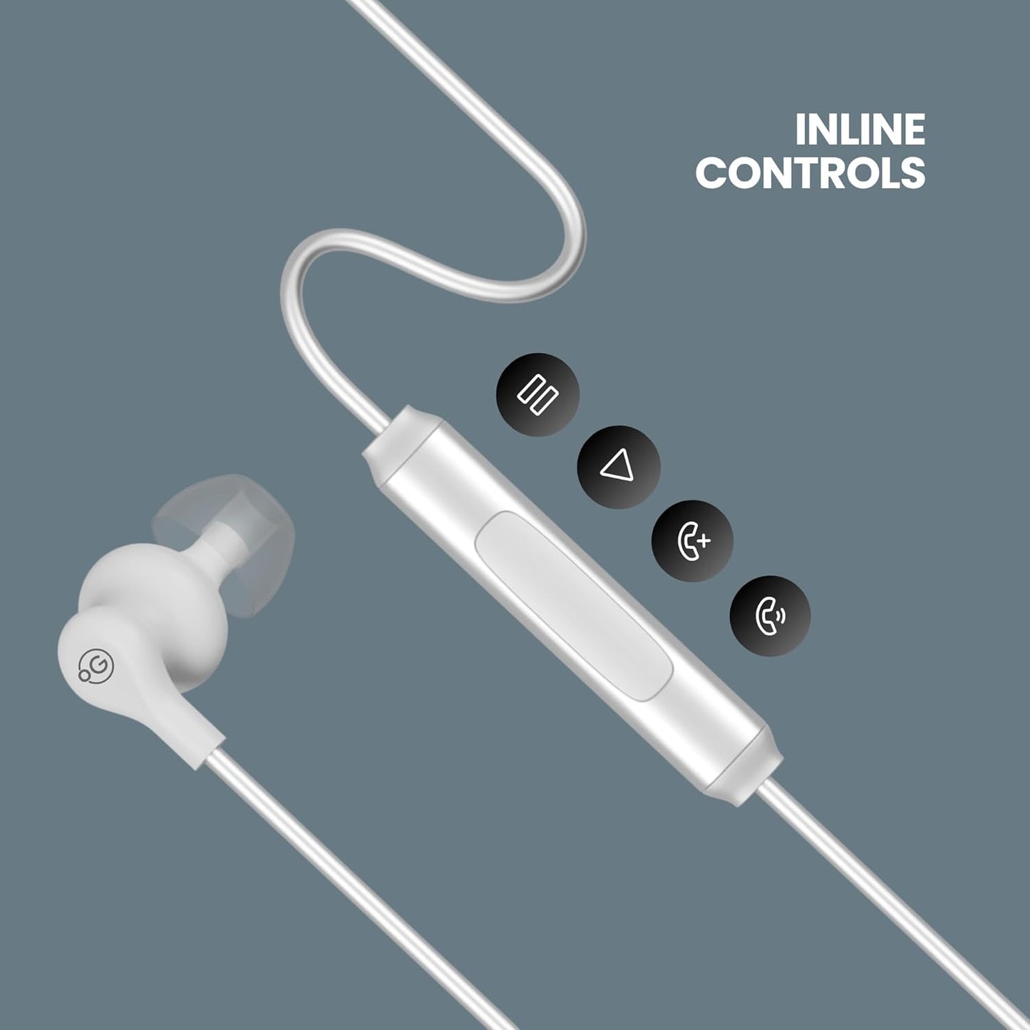 OOGE Beat 1 Wired Earphones with Mic, 3.5mm Jack, Deep Bass, Inline Controls, Lightweight and Comfortable Fit, Earphone Wired with Mic, Ideal for Laptop, Tablet, and Android Devices (White)