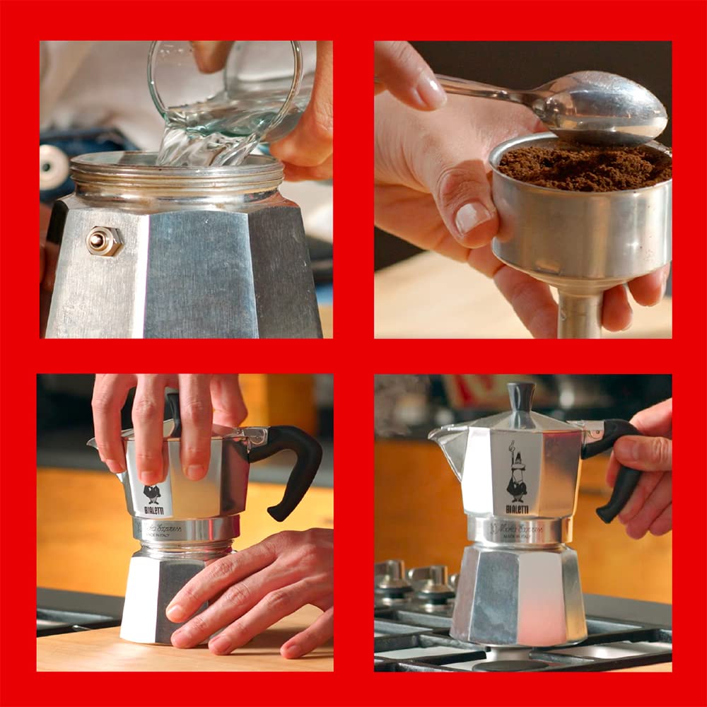 Bialetti Moka Express 3 Cup Espresso Maker: Italian Made; Moka Pot/Percolator/Coffee Maker/Mocha Pot for an Authentic Italian Coffee-06799