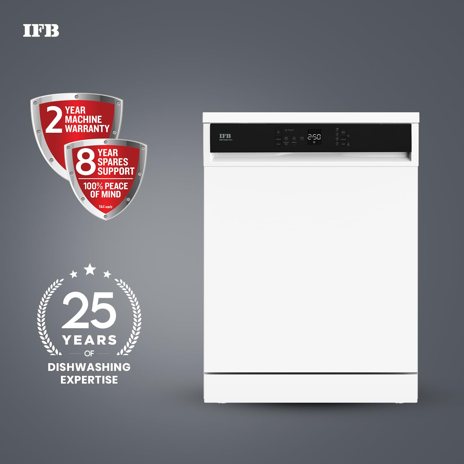 IFB 14 Place Settings with DeepClean® Technology Freestanding Dishwasher (Neptune FX14, White, 70° Hot Water Wash with Hygienic Steam Drying, Perfect for Indian Utensils)
