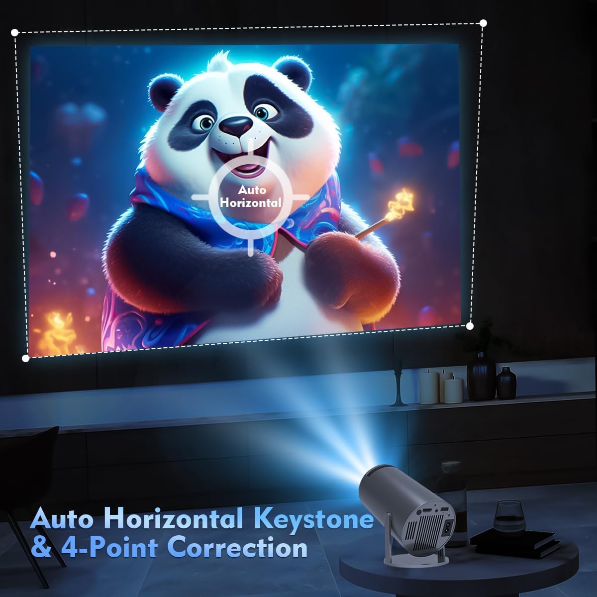 BIGASUAO Mini Projector 4K 1080P Supported, 15000 Lumen Portable WiFi 6 Projector,270° Rotatable Projector with 50% Zoom Home/Outdoor Movie Projector for TV Stick/PS5/Phone/HDMI (BGP37)