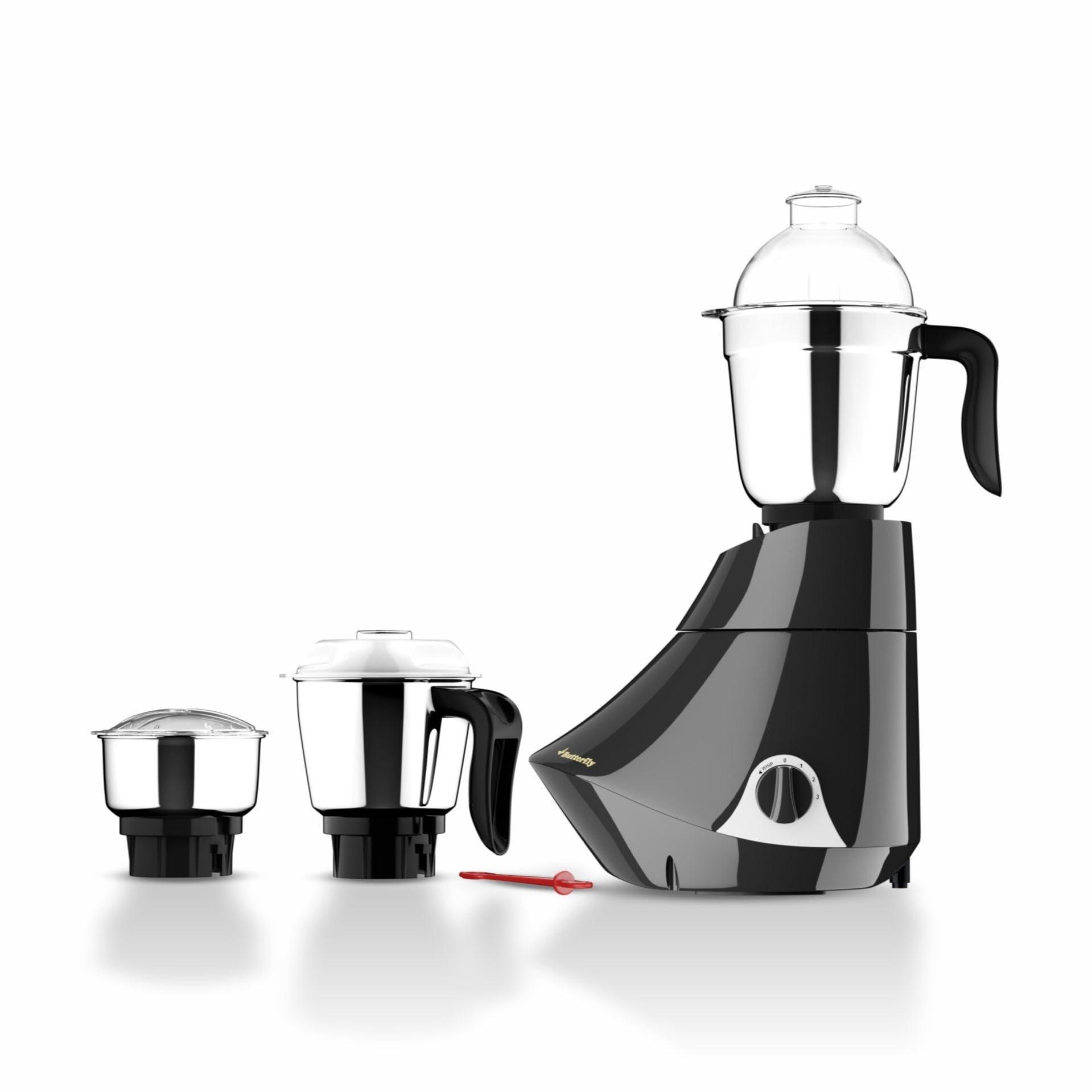 Butterfly Smart 750 Watts Mixer Grinder with 4 Jars | 3 Stainless Steel Jars & 1 Juicer | ABS Body | Heavy Duty Motor | 2 Years Manufacturer's Warranty | Grey