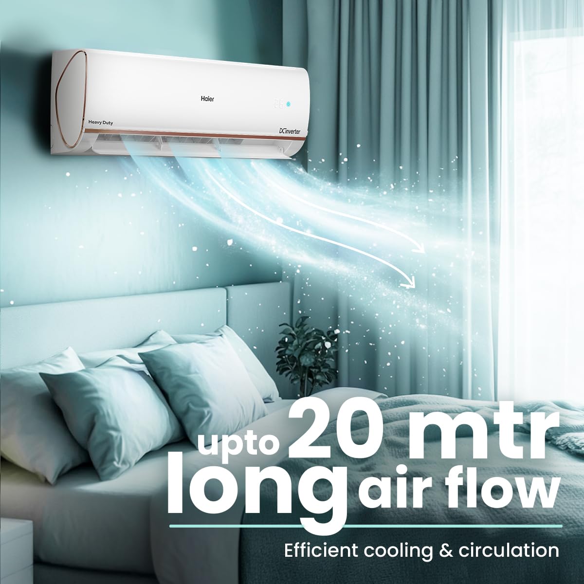 Haier 1 Ton 4 Star AI Climate Control Smart Split AC (3470W, Triple Inverter, Copper, Wi-Fi, 4-Way Swing, 7 in 1 Convertible, HD Filter, Cools at 60°C, 20 Mtrs Air Throw - HSU13K-PYAIR4BN-INV, White)