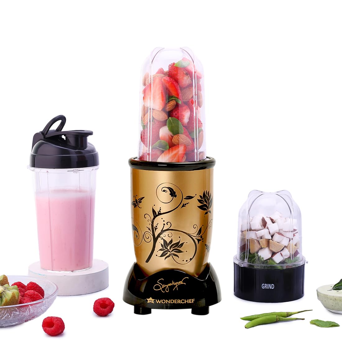 Wonderchef Nutri-blend 500W Mixer Grinder, 22000 RPM Motor, Smoothie Maker, Masala Grinder, Chutney Blender, 3 Unbreakable Jars, Recipe Book by Chef Sanjeev Kapoor, 2 Yr Warranty, Black