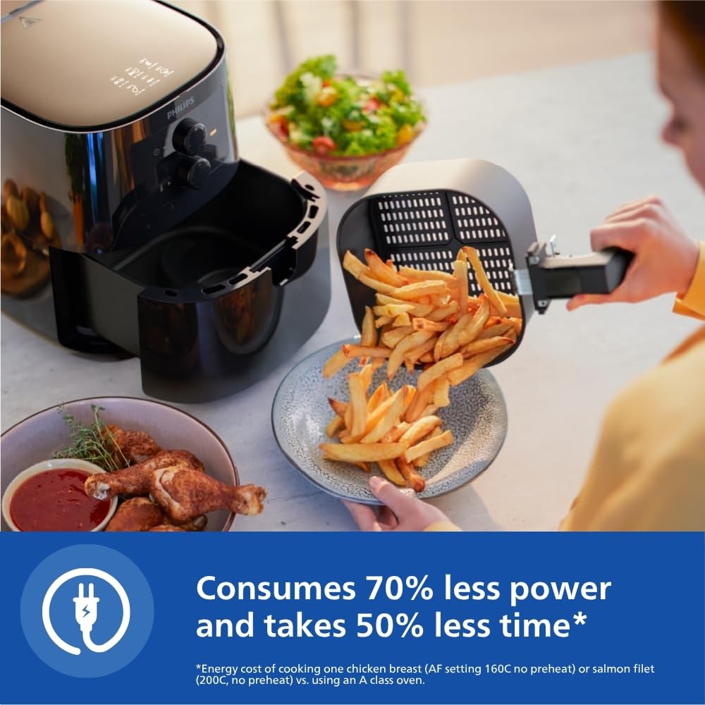 PHILIPS Air fryer for Home, 4.1 Liter, with RapidAir Technology (Black), with additional 1 Yr Warranty by Philips, uses up to 90% less fat (HD9200/90)