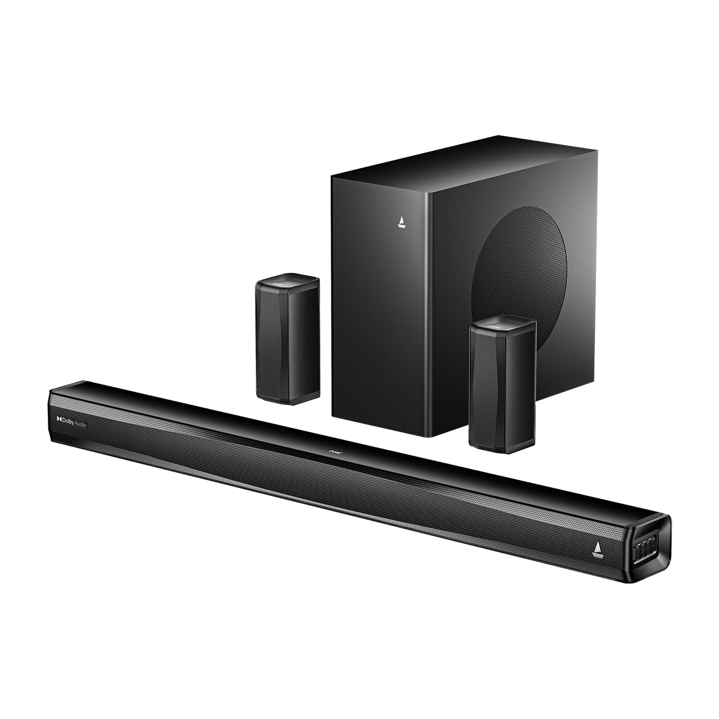 boAt Aavante Prime 5.1 5000DA (2025 Launch), Dolby Atmos, 500W, 5.1CH w/Wired Subwoofer & Wired Satellites, Multi Compatibility, Bluetooth Sound bar, Home Theatre Soundbar Speaker(Premium Black)