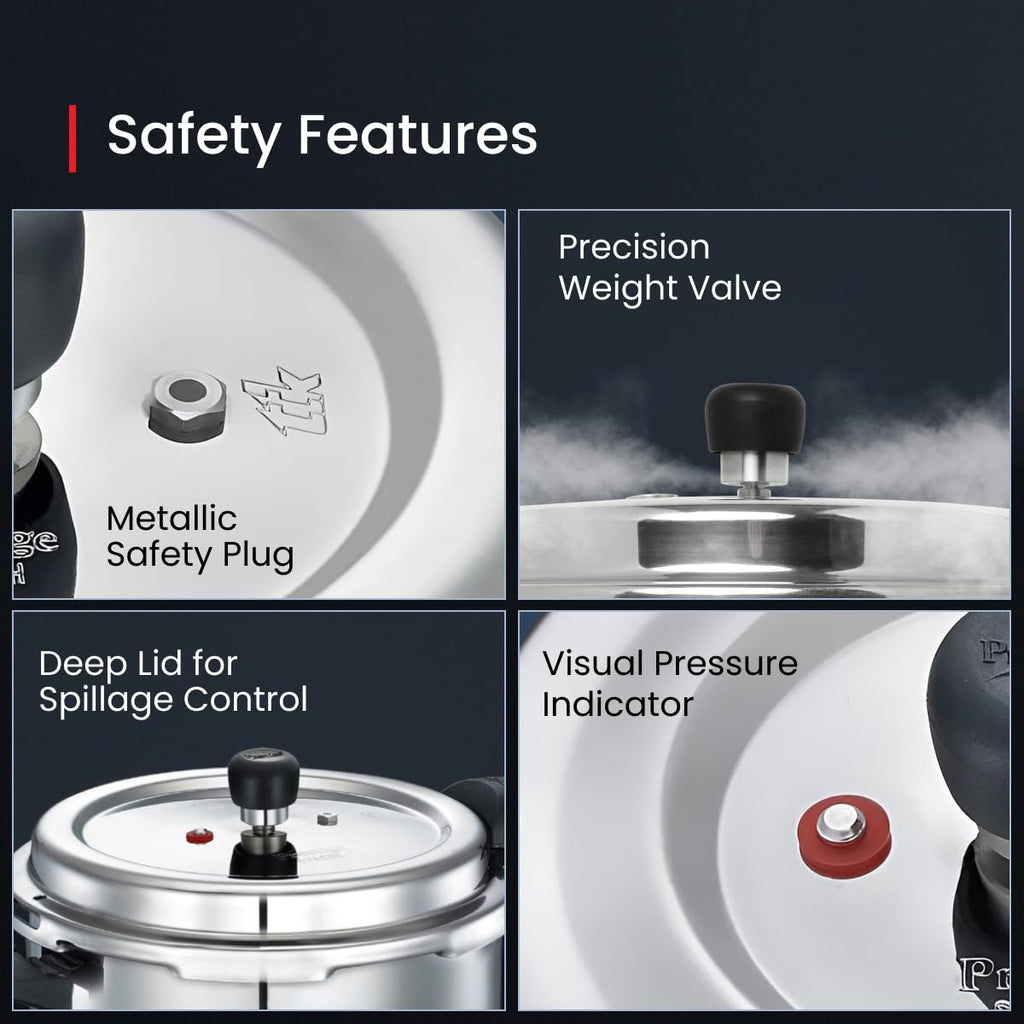 Prestige 3L Svachh Deluxe Alpha stainless steel Pressure Cooker|Outer lid|3-4 personsl|Deep lid for spillage control|Gas & induction compatible|Controlled GasketRelease System|Silver|10 years warranty