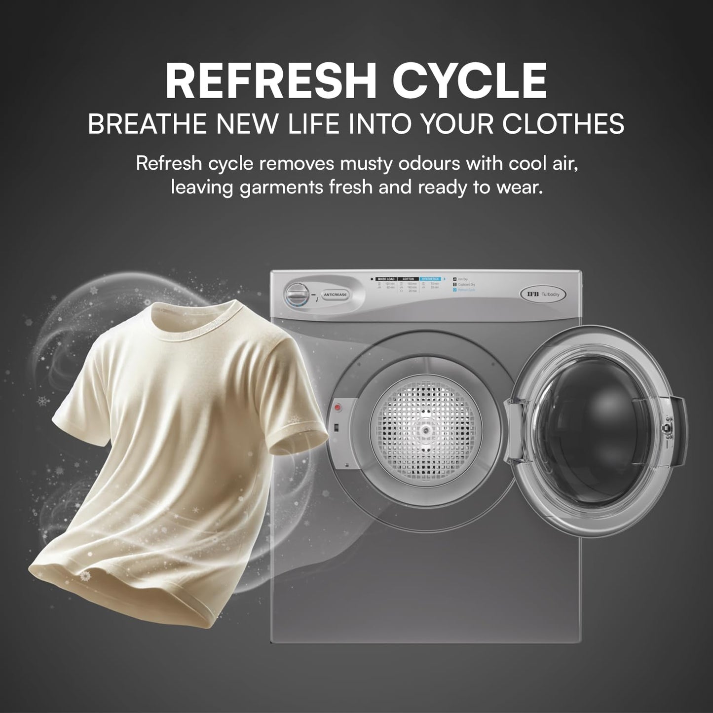 IFB 5.5 kg Fully-automatic Dryer (TURBO DRY EX, Silver, Wall Mountable,Anti crease)