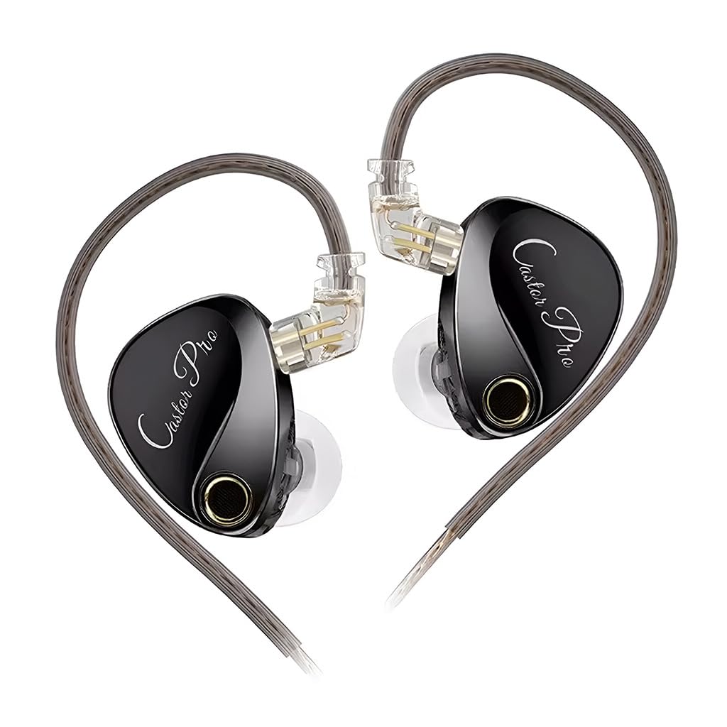 KZ Castor Pro IEM with HD Mic, Dual 10mm Dynamic Driver, Harman Target Improved Bass for Hi-Res Audio Quality, 4 Tuning Switch, Oxygen Free Copper Flat Cable, 0.78mm 2Pin & 3.5mm Plug Compatible