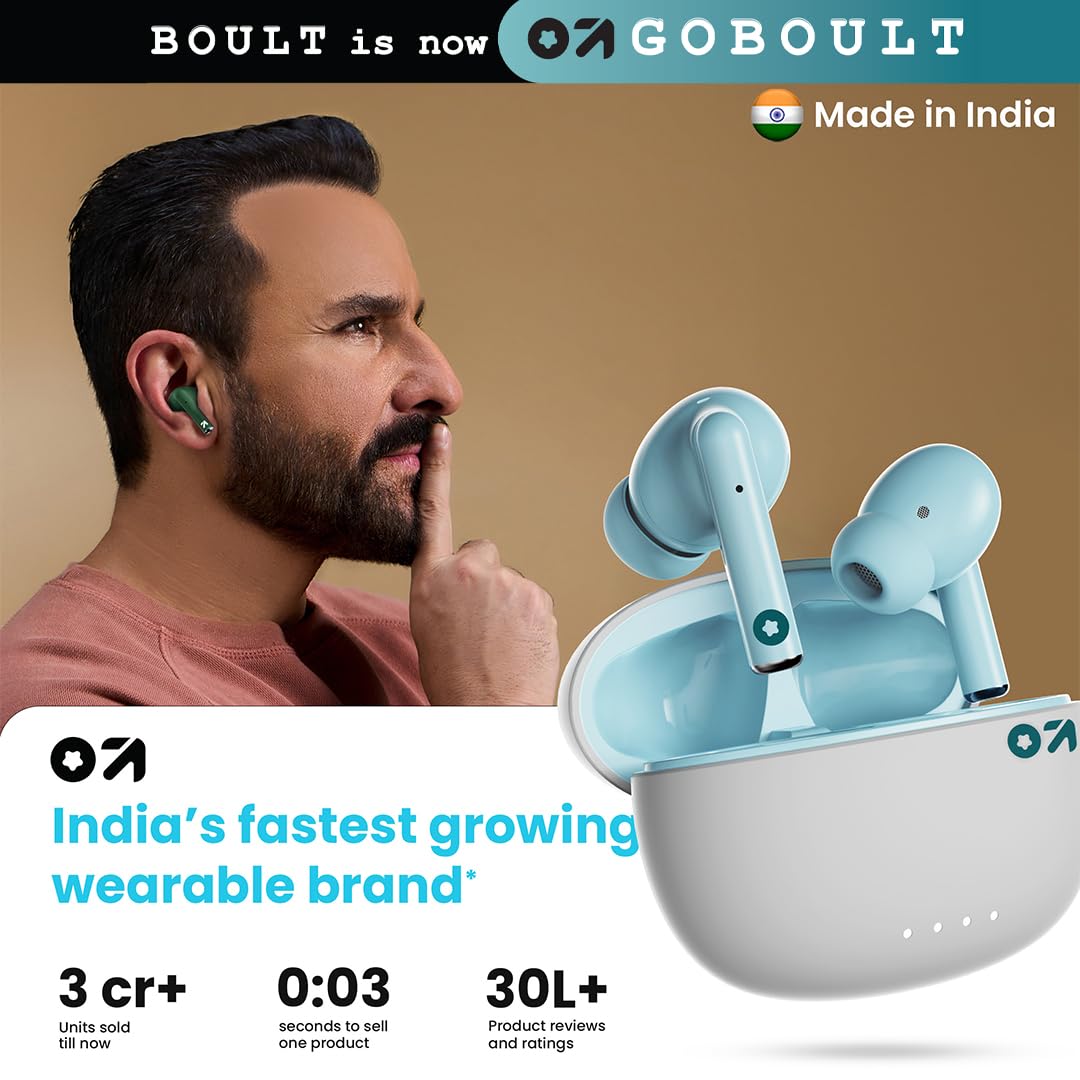 GOBOULT W20 Truly Wireless in Ear Earbuds with 40H Playtime, Zen™ ENC Mic, 45ms Low Latency, 13mm Bass Drivers, Type-C Fast Charging, Touch Control, IPX5 Ear Buds TWS (Glacier Blue)