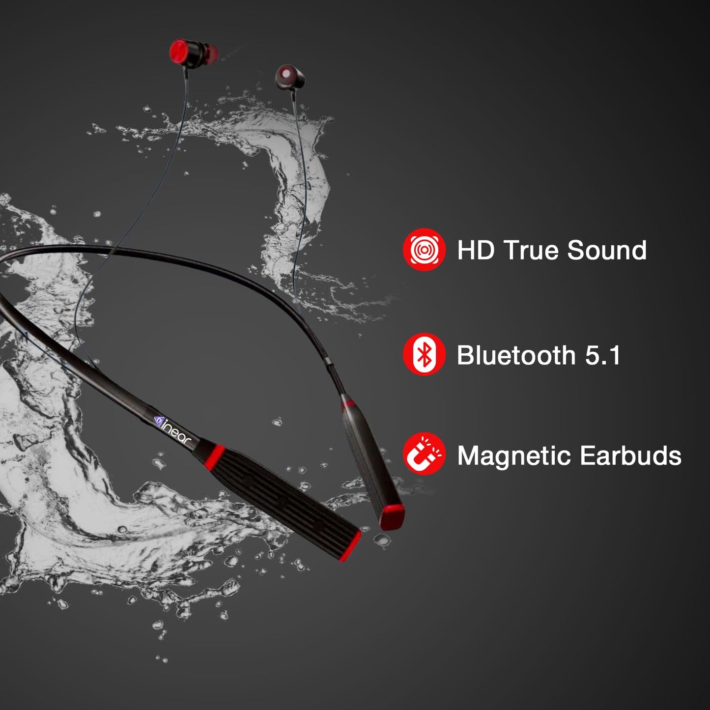 InEar MJ-Beat Bluetooth Wireless Neckband Earphones with Mic – Active Noise Cancellation, 24-Hour Music Playback, Type-C Fast Charging, Magnetic Earbuds, Lightweight Design, HD Sound | Red