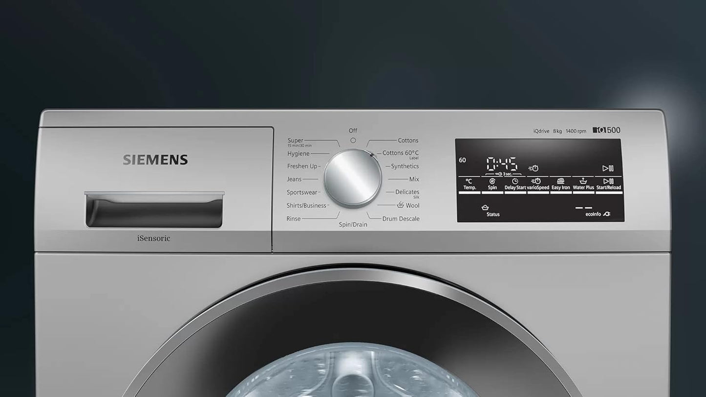 Siemens 8 kg Fully-Automatic Front Loading iQ500 Washing Machine (WM14J46SIN, Silver)