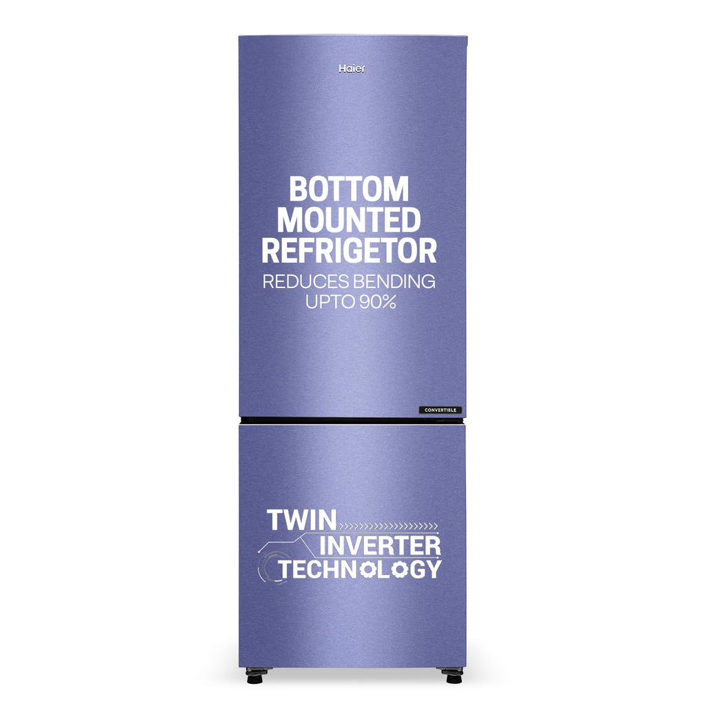 Haier 237 L, 3 Star, 8 In 1 Convertible, Twin Inverter Technology, Bottom Mounted Frost Free Double Door Refrigerator (HEB-243GB-P, GE Black)