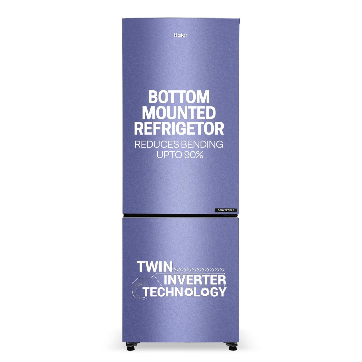 Haier 237 L, 3 Star, 8 In 1 Convertible, Twin Inverter Technology, Bottom Mounted Frost Free Double Door Refrigerator (HEB-243GB-P, GE Black)