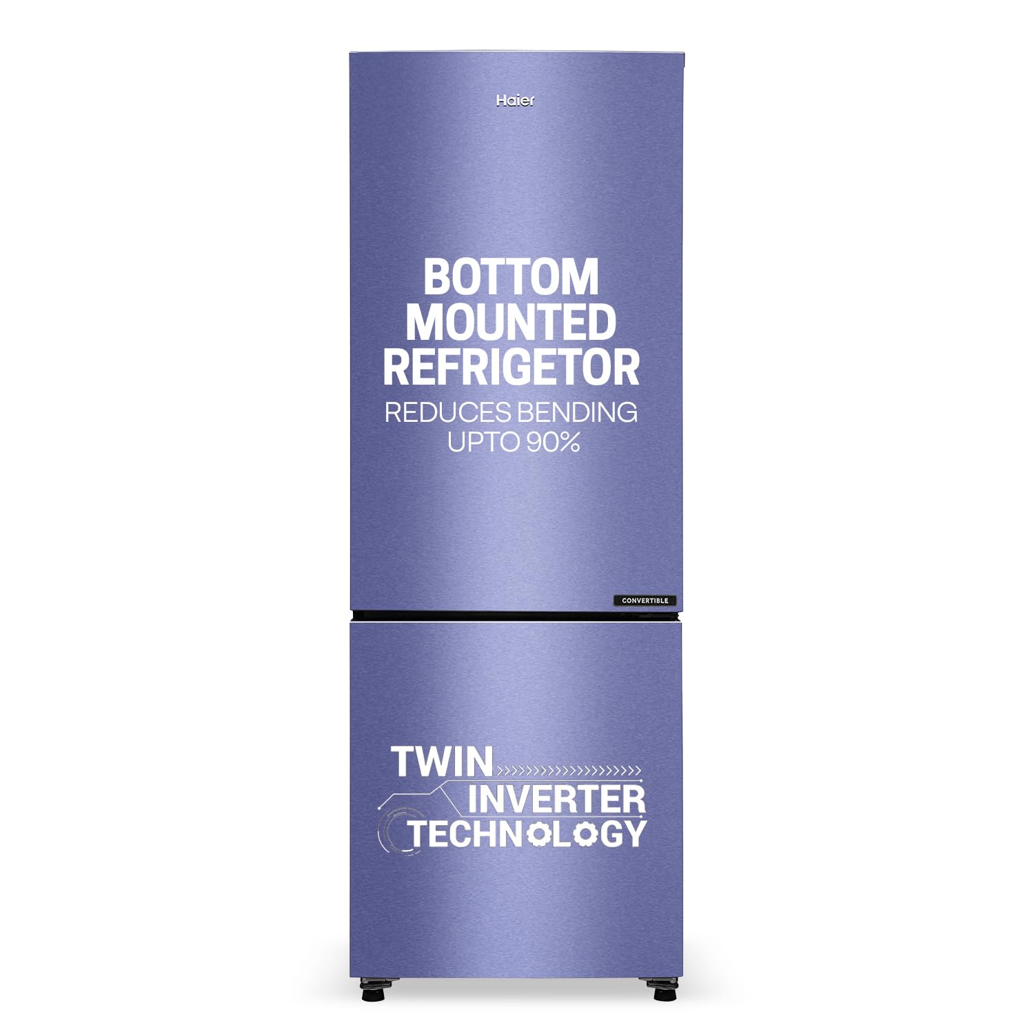 Haier 237 L, 3 Star, 8 In 1 Convertible, Twin Inverter Technology, Bottom Mounted Frost Free Double Door Refrigerator (HEB-243GB-P, GE Black)