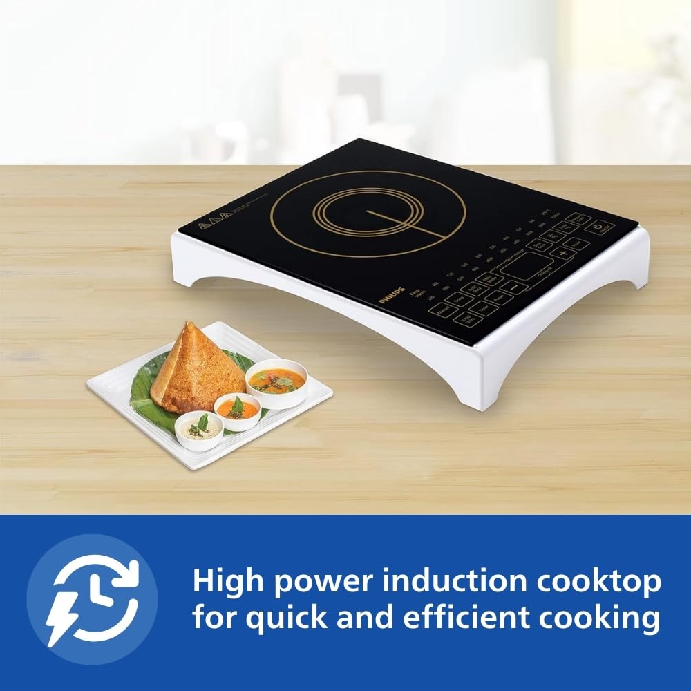 Philips Viva Collection Hd4938/01 2100-Watt Glass Induction Cooktop With Sensor Touch & Full Crystal Glass (Black)