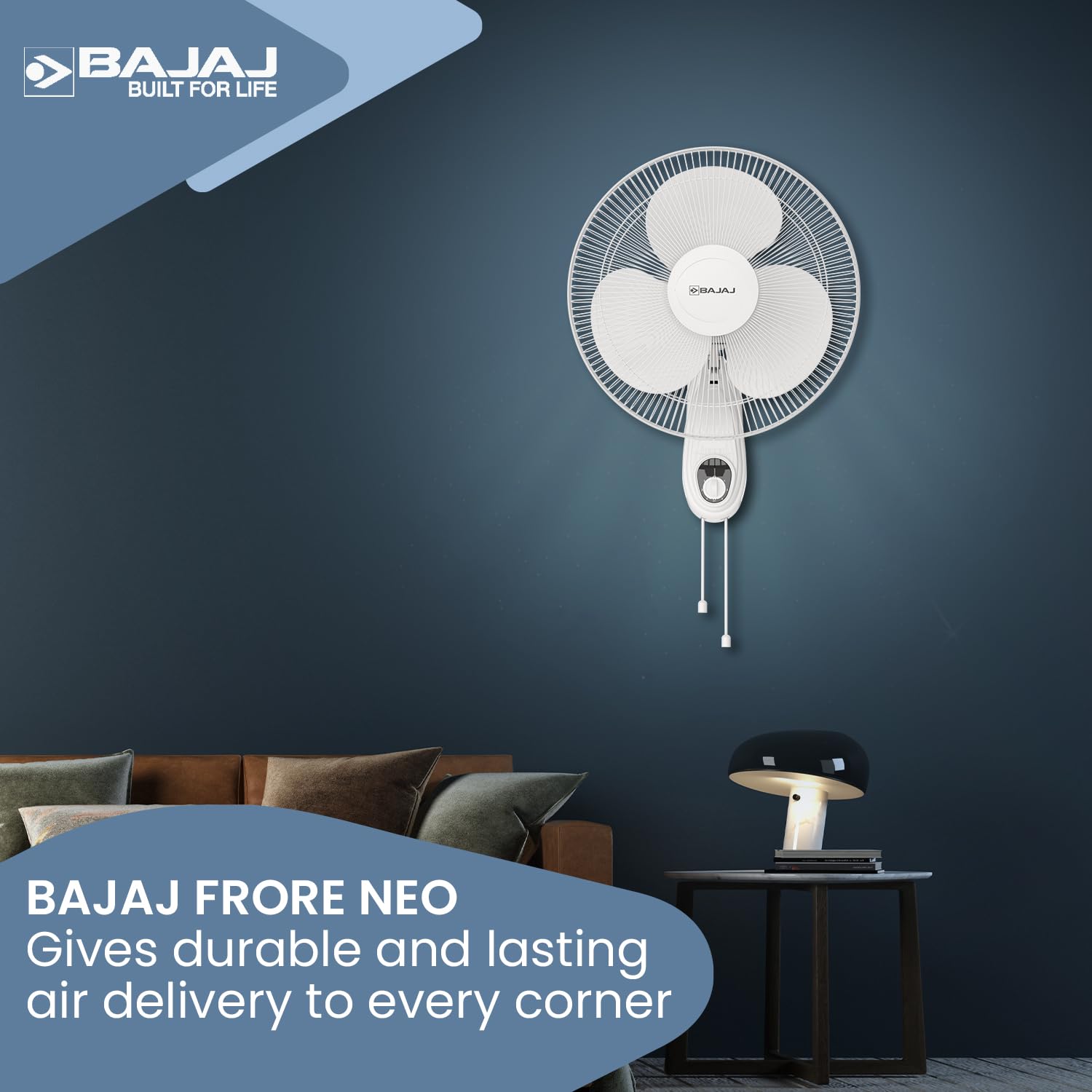 Bajaj Frore Neo 400 MM Wall Mount Fan | Wall Fan For Kitchen & Home | Smooth Oscillation | 100% Copper Motor | High Air Delivery | 3-Speed Control | Rust Free | 2-Yrs Warranty 【White】