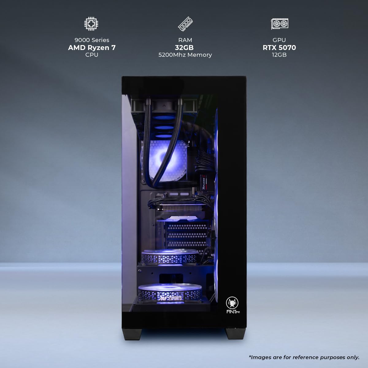 Ant PC Gaming Pc Argentine RZ9700X Ryzen 7 9700X|B840 Chipset WiFi+Bluetooth|32GB DDR5 RAM 5200Mhz| RTX 5070 12GB|1TB Nvme M.2 SSD Gen4|240MM AIO|Mid Tower RGB Cabinet|Windows 11 Home Trial