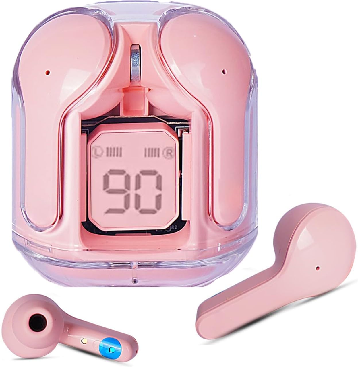 in-Ear Wireless Earbuds, Ultrapods max TWS Bluetooth Earphones with Charging Case and LED Digital Display, Microphone, Works with iPhone Android and Bluetooth Devices (Pink)