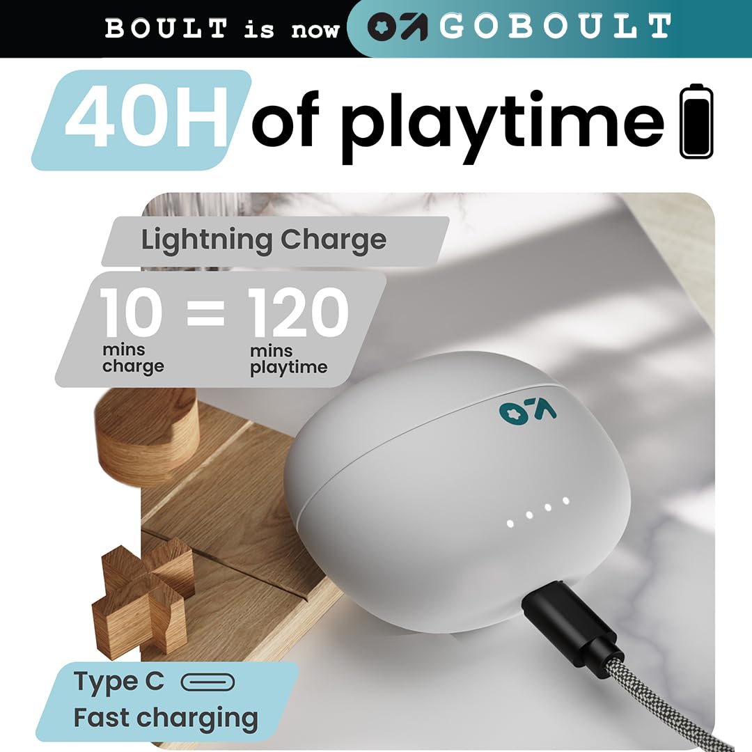 GOBOULT W20 Truly Wireless in Ear Earbuds with 40H Playtime, Zen™ ENC Mic, 45ms Low Latency, 13mm Bass Drivers, Type-C Fast Charging, Touch Control, IPX5 Ear Buds TWS (Glacier Blue)
