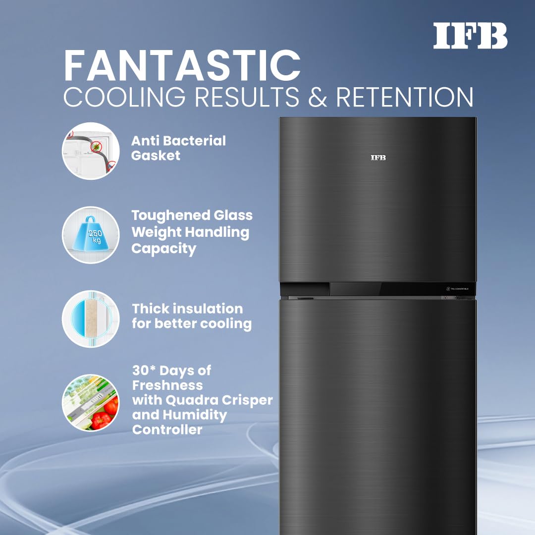 IFB 241L 3 Star Tru Convertible 10-in-1 Advanced Inverter Frost Free Double Door Refrigerator (IFBFF-2913DKSET, Metal Black, 360 Degree Cooling, Extraordinary Space)
