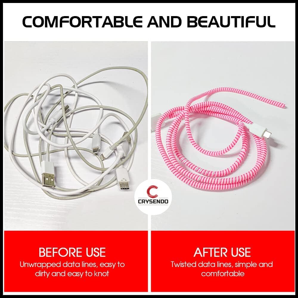 Crysendo Spiral Cable Protector | Triple Color (3 Pcs) 1.5 Meters | 35+ Available Colours | Cable Cord Charger Protector Saver Winder for iPhone & Android Charging Cables Earphones