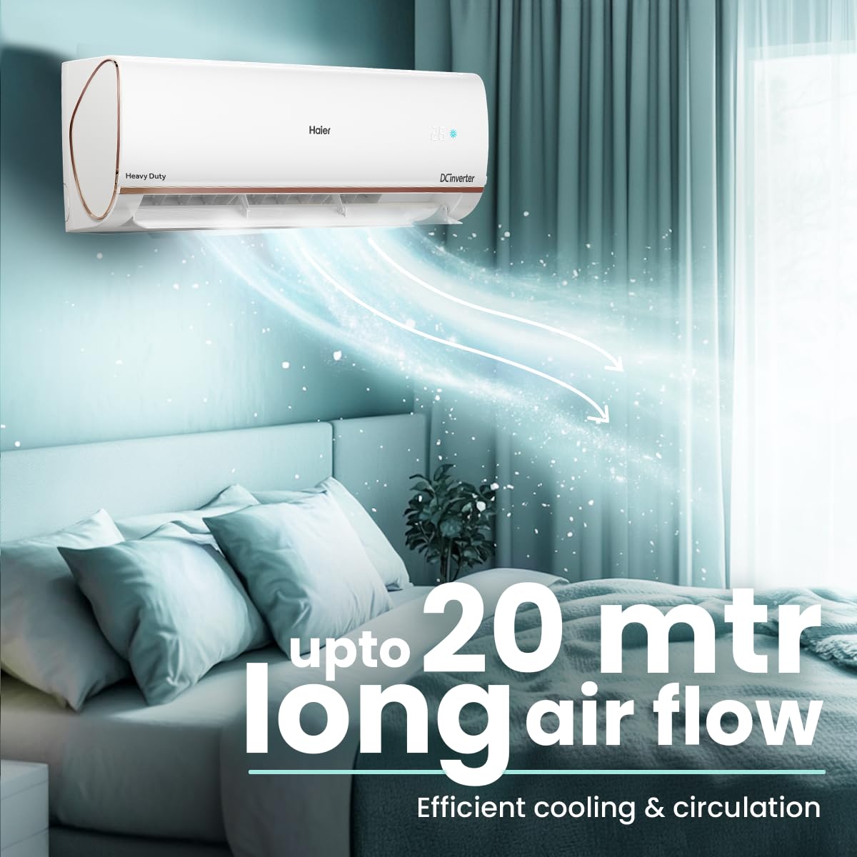 Haier 1.5 Ton 4 Star Triple Inverter Smart Split AC (5250 Watts, Copper, Wi-Fi, 4-Way Swing, 7 in 1 Convertible, Frost Self Clean, HD Filter, Cools at 60°C - HSU18K-PYFR4BN-INV, White)