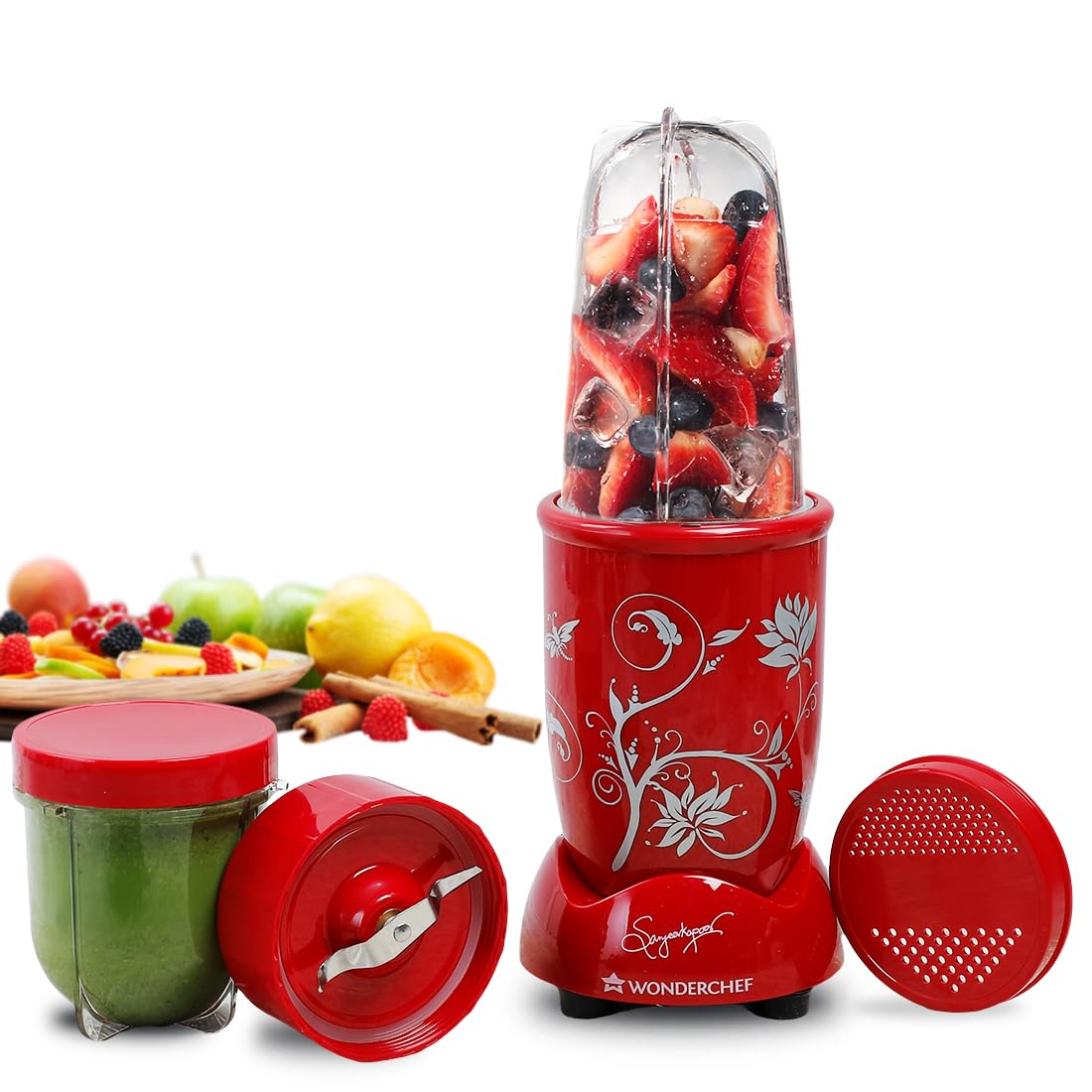 Wonderchef Nutri-blend 500W Mixer Grinder, 22000 RPM Motor, Smoothie Maker, Masala Grinder, Chutney Blender, 3 Unbreakable Jars, Recipe Book by Chef Sanjeev Kapoor, 2 Yr Warranty, Black