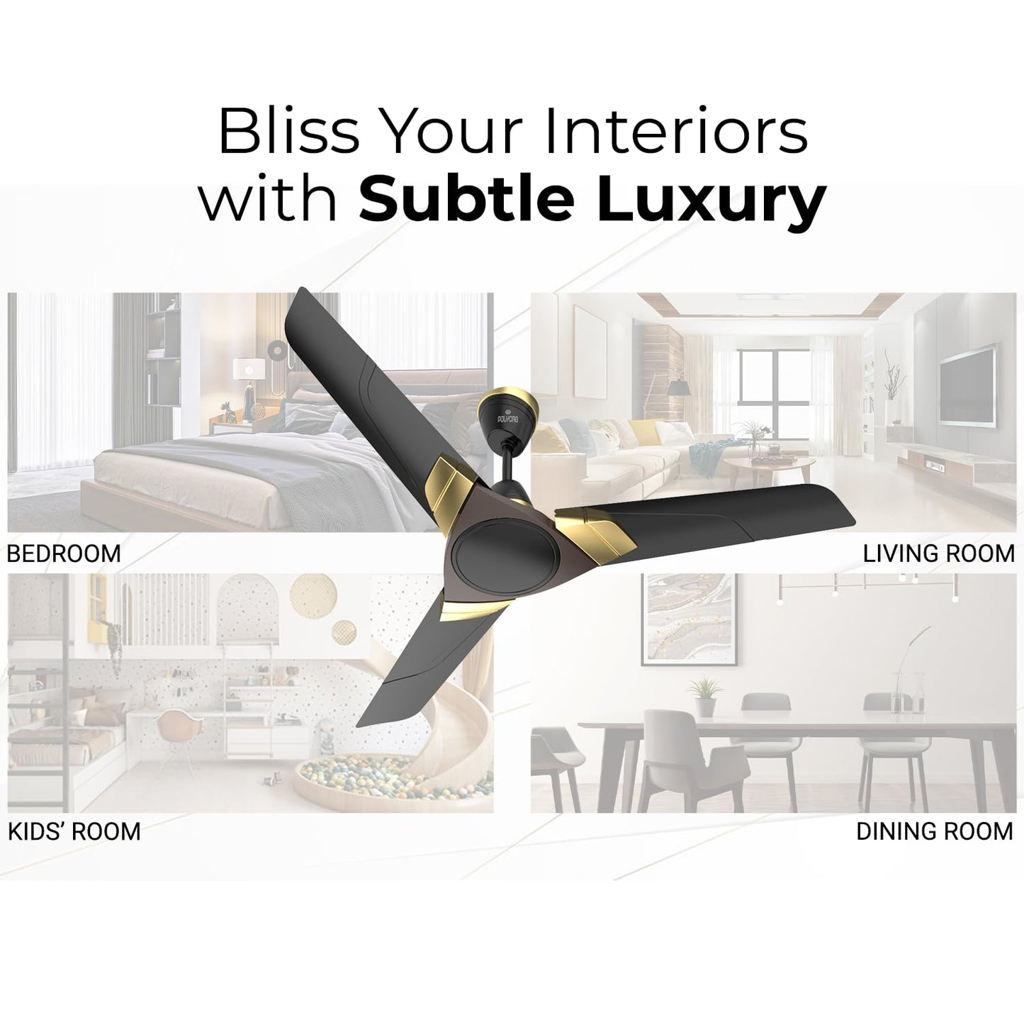 Polycab Aereo Plus Star Rated, 1200mm Ceiling Fan For Home | High Speed & Air Delivery | Saves Up To 33% Electricity, 100% Copper, Rust-Proof Blades, 52 Watt【Matt Black Choclate Gold】