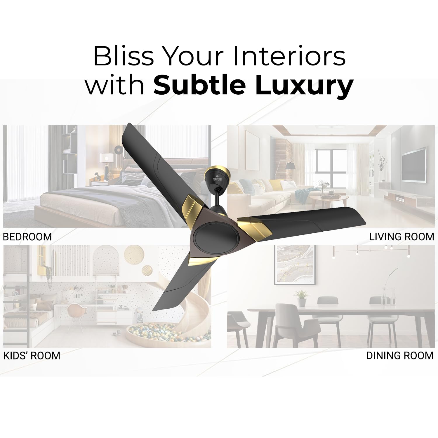 Polycab Aereo Plus Star Rated, 1200mm Ceiling Fan For Home | High Speed & Air Delivery | Saves Up To 33% Electricity, 100% Copper, Rust-Proof Blades, 52 Watt【Matt Black Choclate Gold】