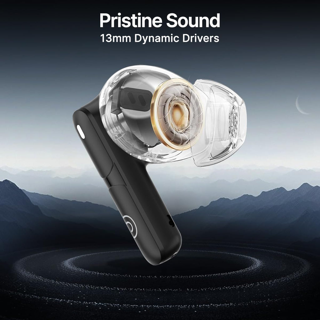 pTron Bassbuds Blaze in-Ear TWS Earbuds w/ 13mm Drivers, 50Hrs Playtime, AI-ENC Clear Calls, Bluetooth V5.4 Wireless Headphones, Touch Control, Voice Assistant, Type C Charging & IPX5 (Black & Grey)