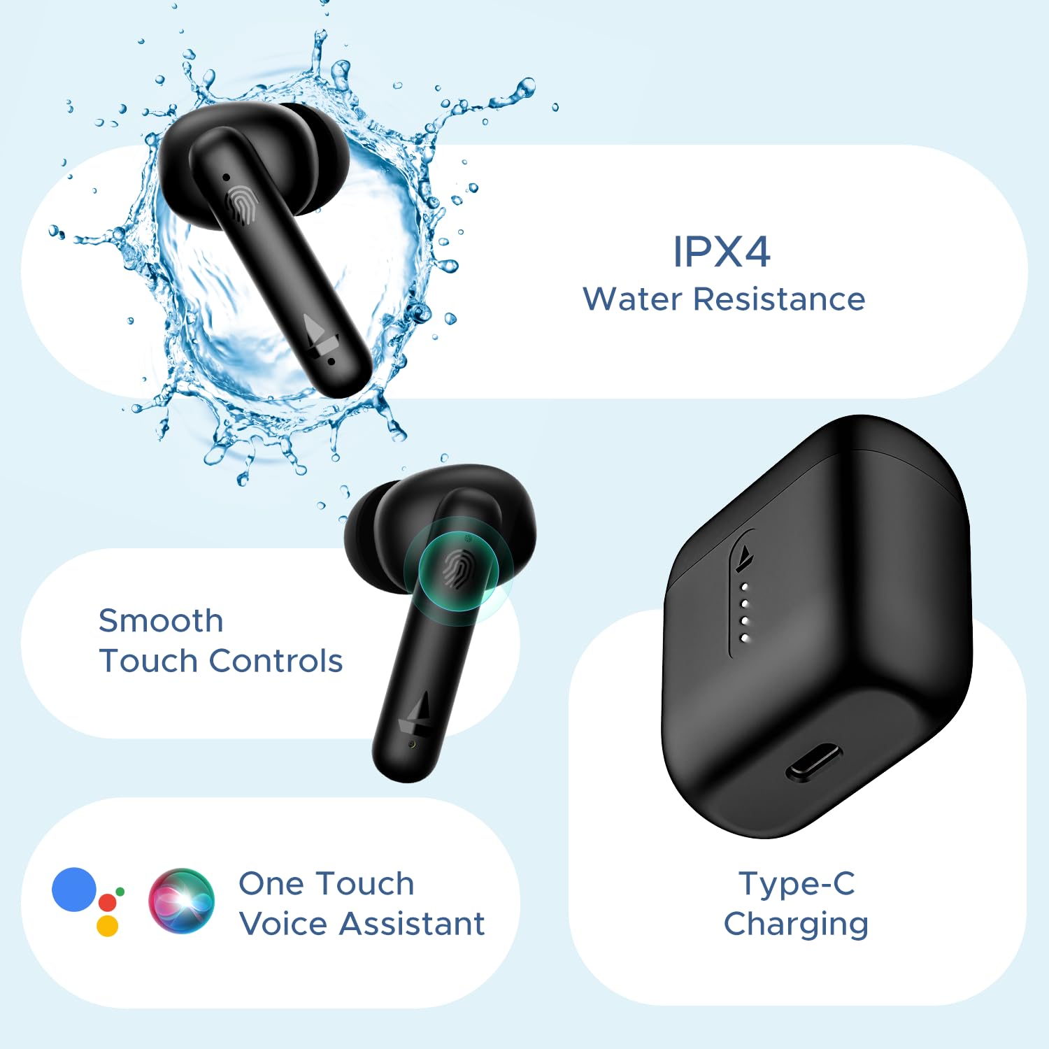 boAt Airdopes 141/8, Low Latency, ENx Tech, 42HRS Battery, Fast Charge, IWP, IPX4, v5.1 Bluetooth Earbuds, TWS Ear Buds Wireless Earphones with mic (Bold Black)