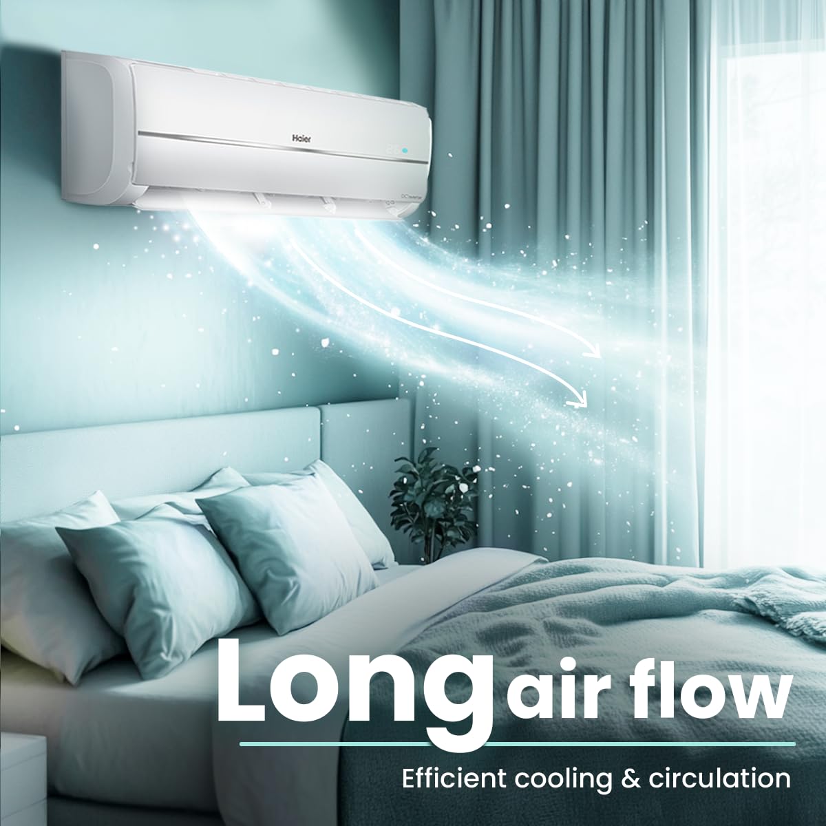 Haier 1.5 Ton 3 Star Twin Inverter Split AC (Copper, 5 in 1 Convertible, Anti Bacterial Filter, Cools at 54°C Temp, Long Air Throw - HSU17V-TMS3BN-INV, White)