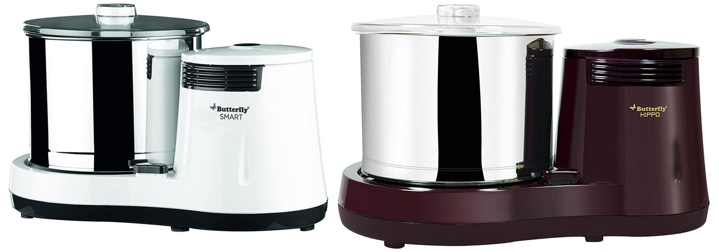 Butterfly Smart 2 Litres Table-Top Wet Grinder|150 Watts|Shockproof ABS Body| Coconut Scrapper Attachment|2 stones with 4-Way Grinding| Stainless Steel Drum | 2 Years Manufacturer's Warranty | White