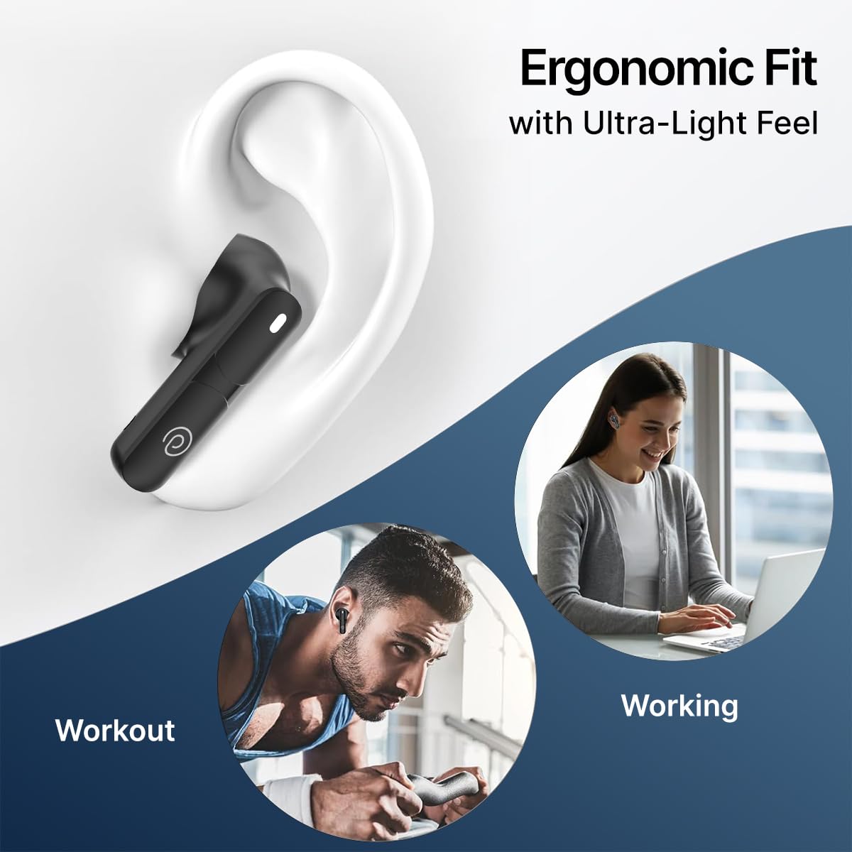 pTron Bassbuds Blaze in-Ear TWS Earbuds w/ 13mm Drivers, 50Hrs Playtime, AI-ENC Clear Calls, Bluetooth V5.4 Wireless Headphones, Touch Control, Voice Assistant, Type C Charging & IPX5 (Black & Grey)