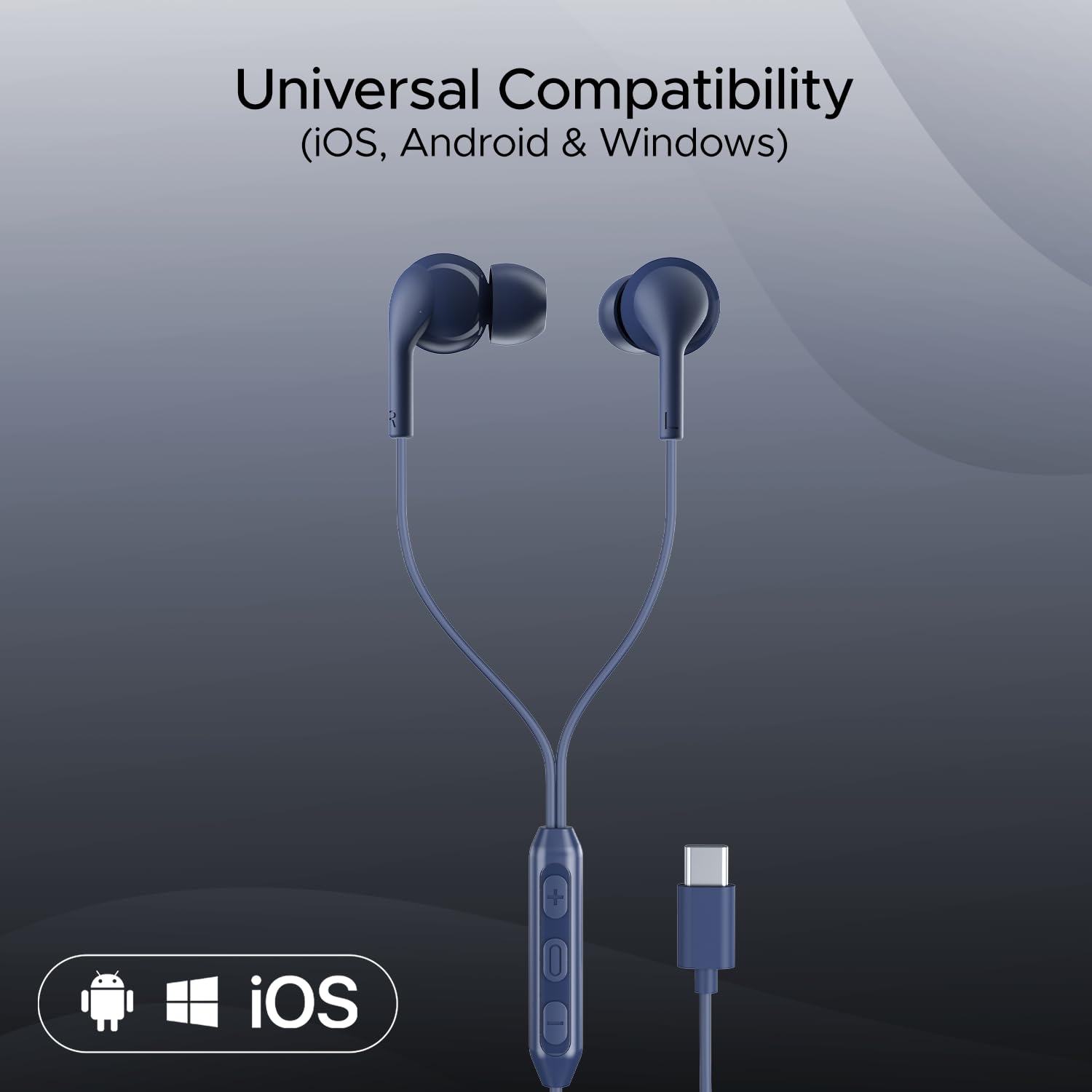 boAt Newly Launched Bassheads 100 C Wired in Ear Earphones with Type-C Jack, in-Line Microphone, 10Mm Drivers, Signature Sound, Integrated Controls & Multi-OS Compatibility(Navy Blue)