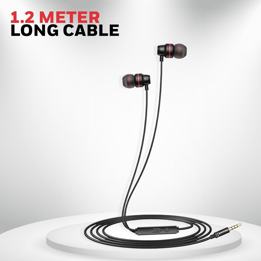 Honeywell Moxie V50 Wired Earphones with Built in Mic, 10mm*2 Drivers, Passive Noise Cancellation, Deep Bass & Clear Sound, Ultra HD Mic Quality, 3.5mm AUX, Voice Assistant Enabled, 1.2 Mtr