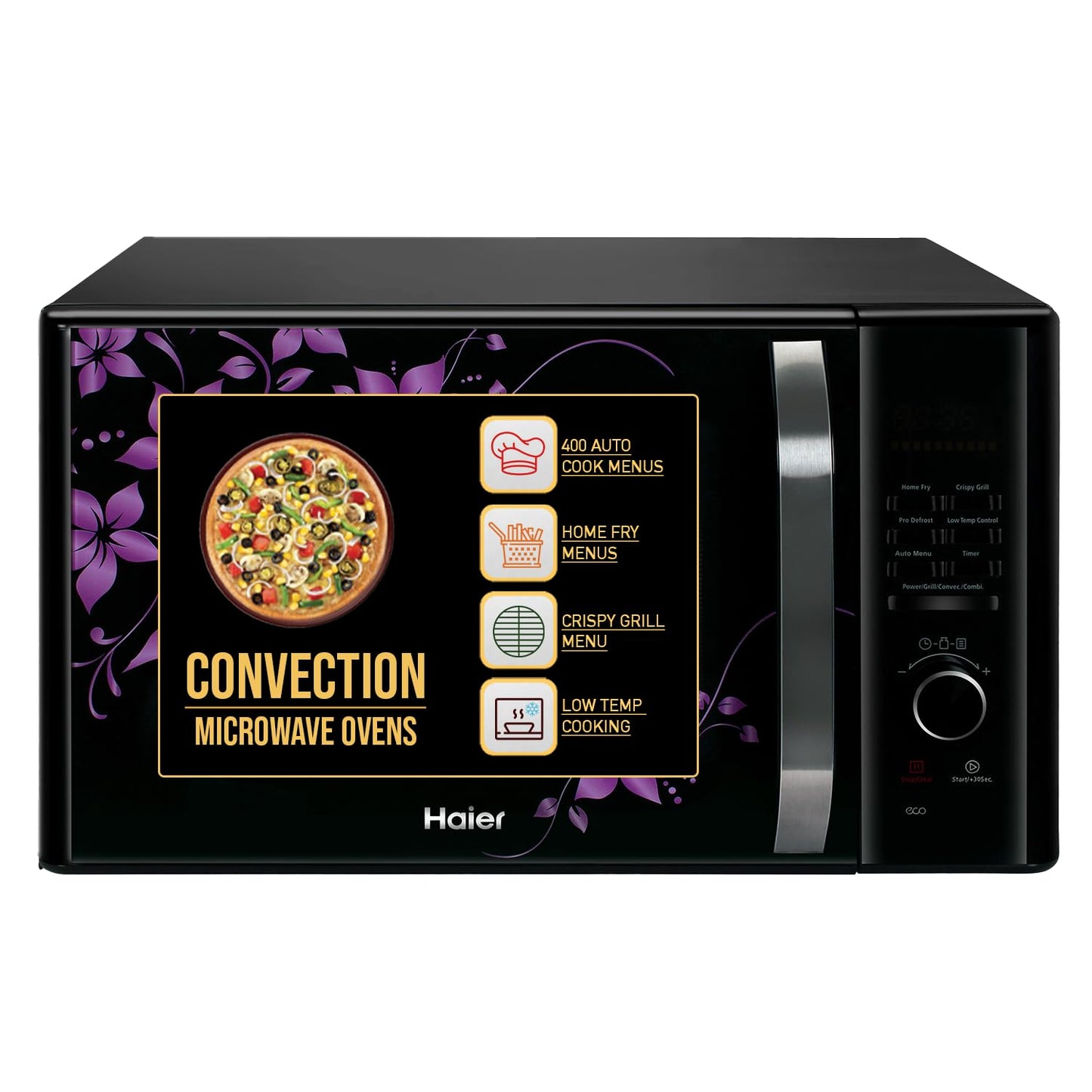Haier 30L Convection Microwave Oven (HIL3001ARSB, Black) with In-Built Air Fryer | Motorized Rotisserie | Stainless-steel Cavity | 5 In 1 Microwave oven
