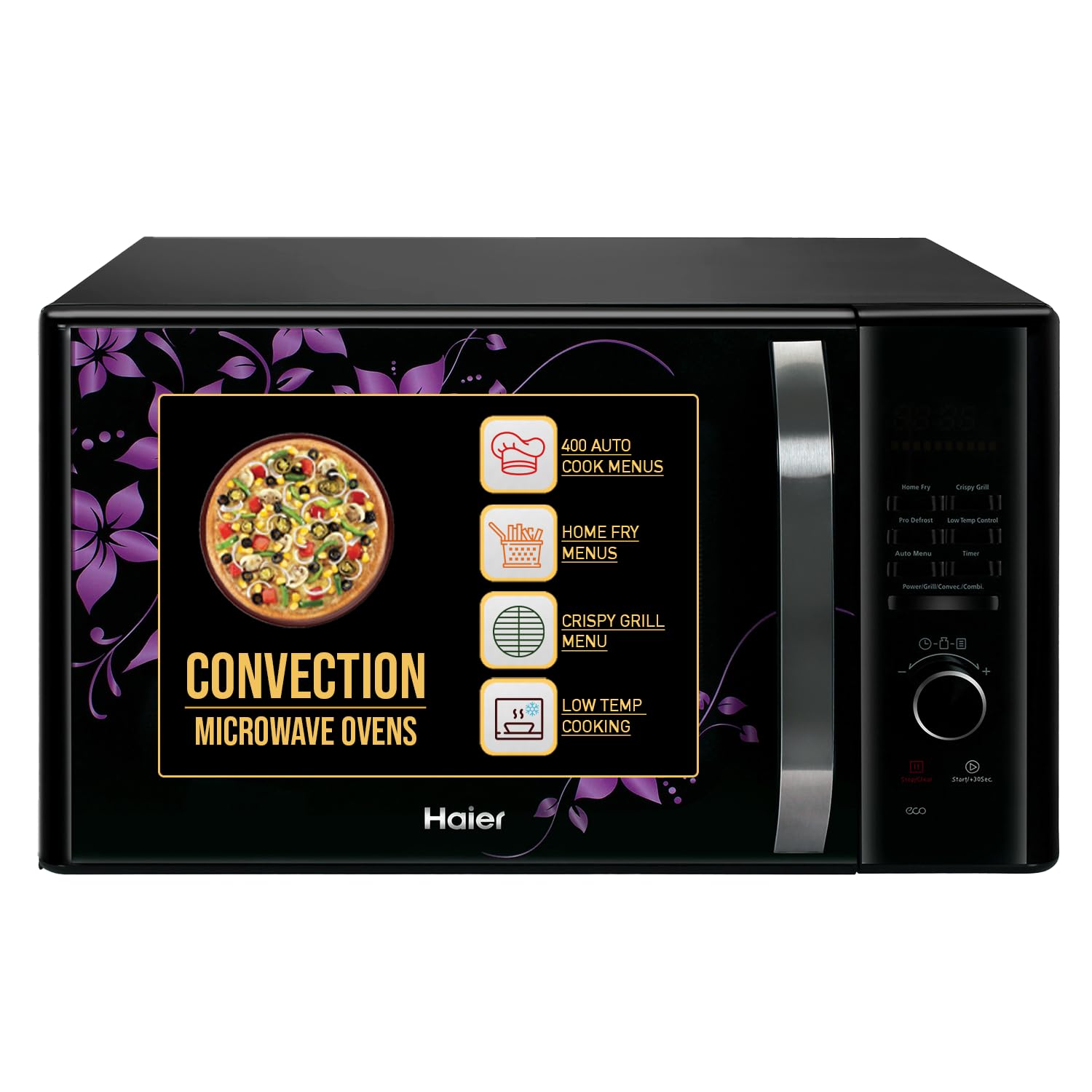 Haier 30L Convection Microwave Oven (HIL3001ARSB, Black) with In-Built Air Fryer | Motorized Rotisserie | Stainless-steel Cavity | 5 In 1 Microwave oven