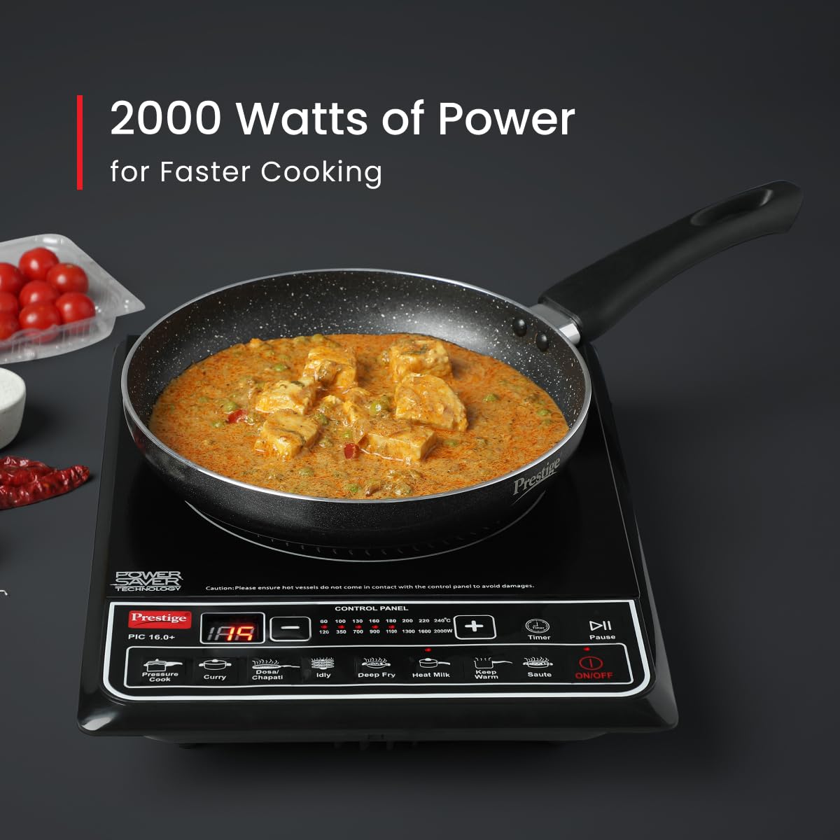 Prestige PIC 16.0 plus 2000 Watts Induction Cooktop|Indian Menu Option|Automatic power & temperature adjustment|Protection against insects|1 year warranty|Black
