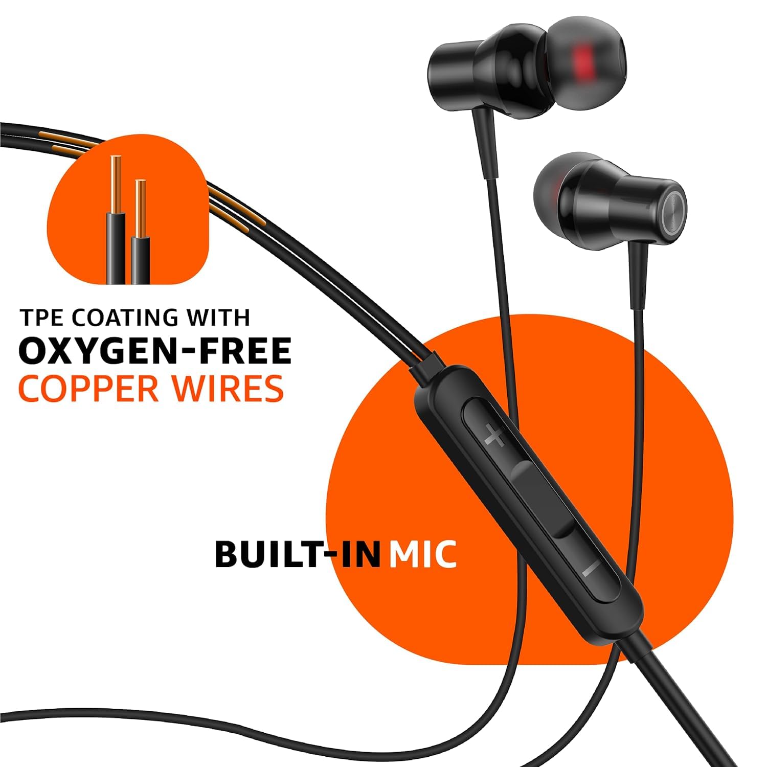 amazon basics EP2 in Ear Type C Wired Earphones with Mic, Tangle Free 1.18 Metre Cable, Metallic Design, 10mm Drivers, in Line Mic & Volume Controller (Black)