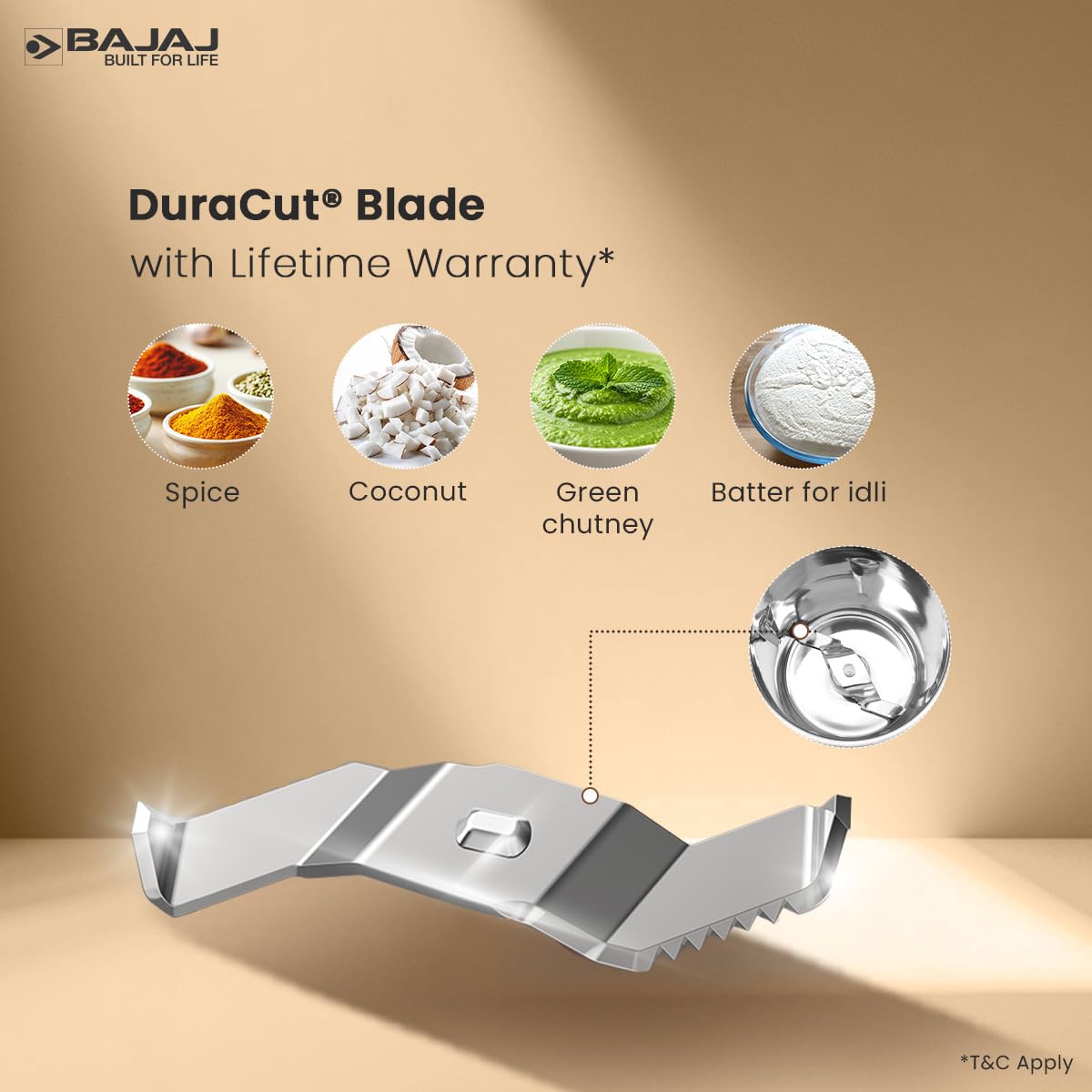 Bajaj Military Series Glamore 1000 W Mixer Grinder With 4 Jars (3 Stainless Steel Jars + 1 Fruit Filter Jar) | DuraCut Blades | Powerful Titan Motor | Unbeatable Toughness | 2 Yrs Warranty【Jet Black】