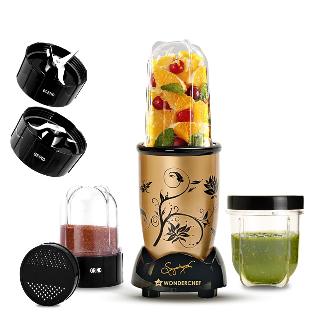 Wonderchef Nutri-blend 500W Mixer Grinder, 22000 RPM Motor, Smoothie Maker, Masala Grinder, Chutney Blender, 3 Unbreakable Jars, Recipe Book by Chef Sanjeev Kapoor, 2 Yr Warranty, Black
