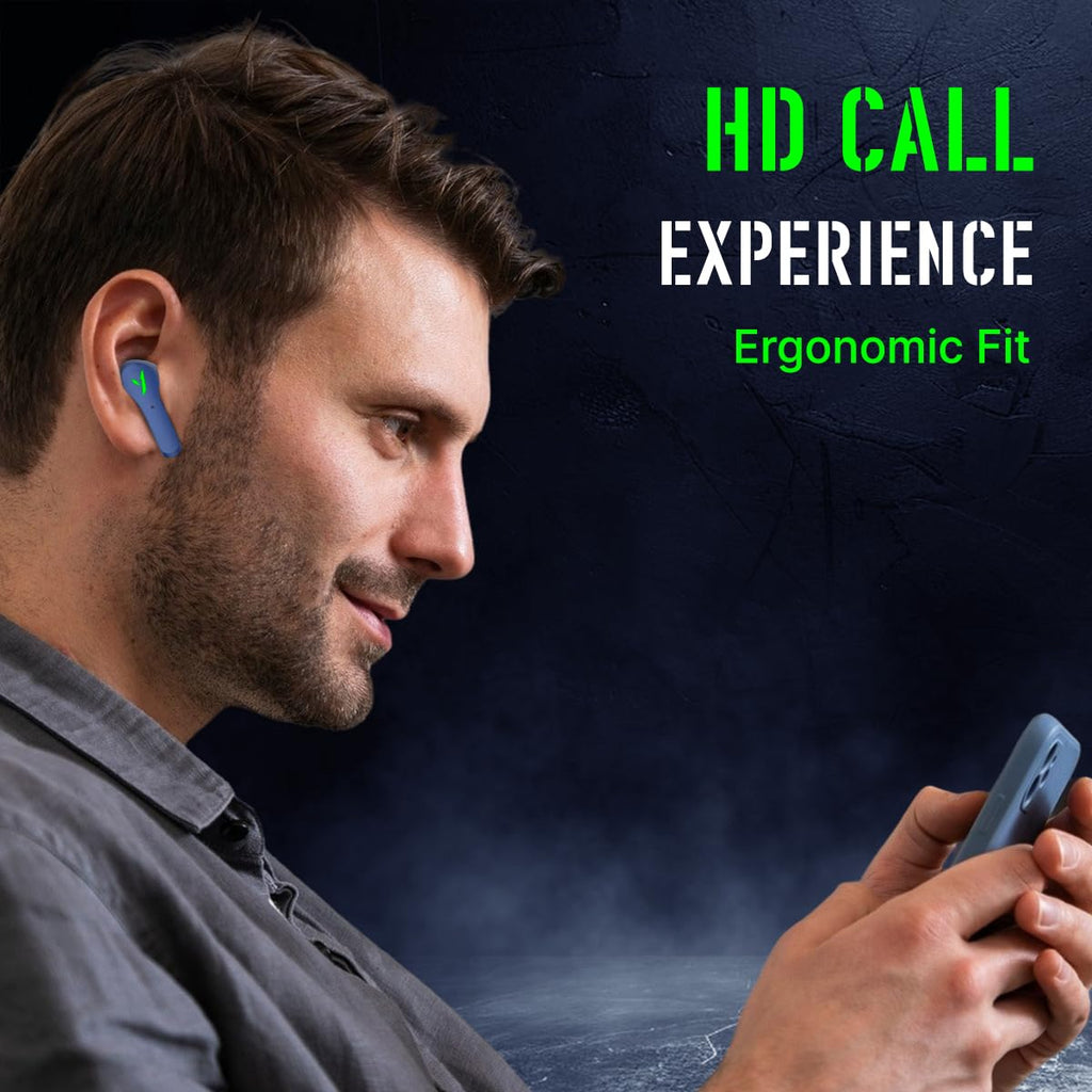 pTron Bassbuds Rogue W/ 40Ms Low-Latency Gaming,Clear Calls,50Hrs Playtime,Pristine Sound,V5.3 Bluetooth in Ear Headphones,Snug-Fit,RGB Lights,Touch Control,Voice Assist,IPX5 Water Resistant(Blue)