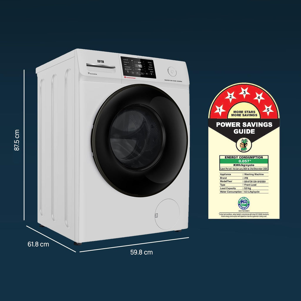 IFB 8 Kg 5 Star Powered by AI with 9 Swirl Wash, WiFi, Fully Automatic Front Load Washing Machine (Senator GXN 8012, Steam Refresh Program with Eco Inverter, Grey)