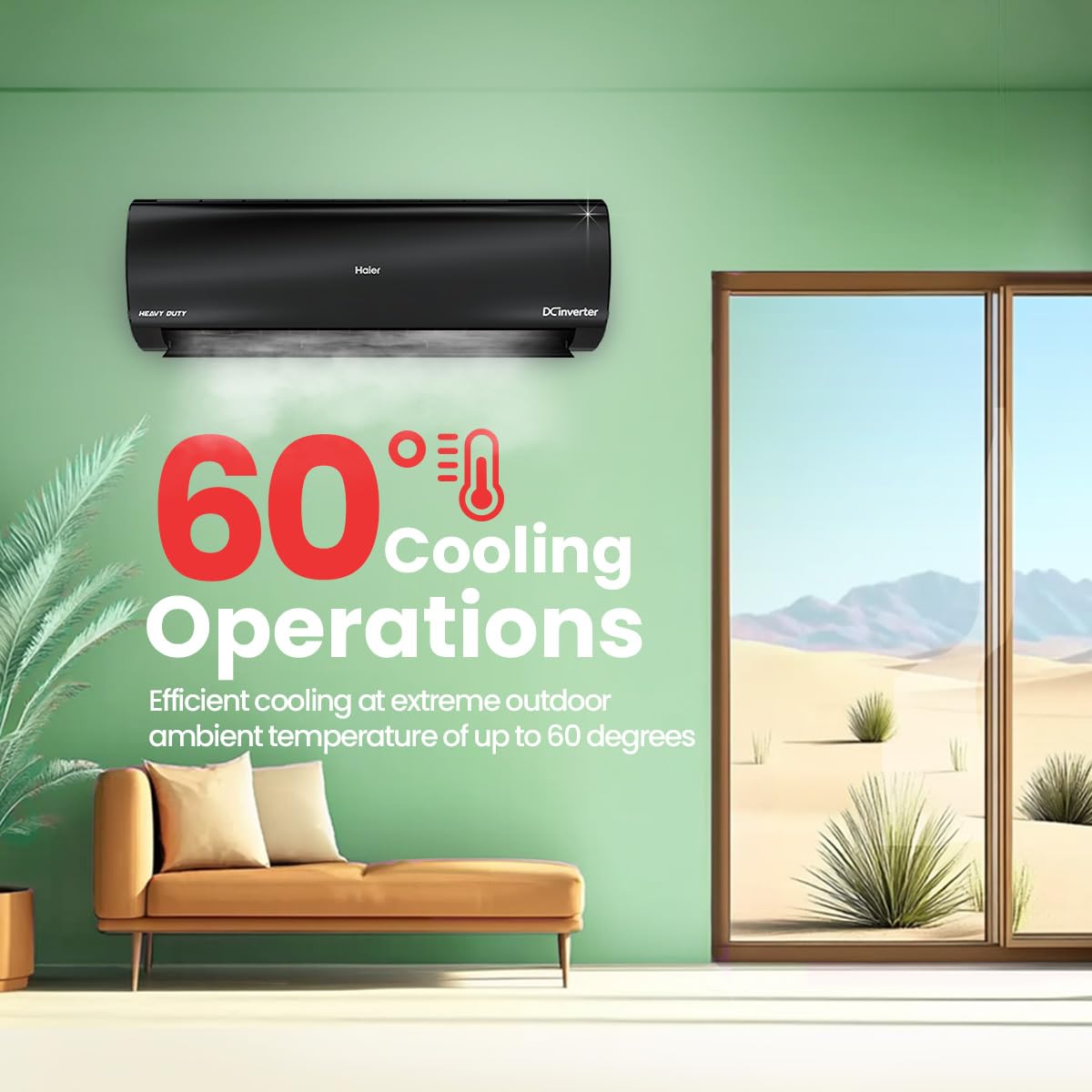 Haier Black Edition 1.5 Ton 5 Star AI Climate Control Smart Split AC (5460 Watts, Copper, HEXA Inverter, Heavy Duty, 4-Way Swing, Frost Clean, HD Filter, Cools at 60°C-HSU19K-PZAIB5BN-INV, Black)