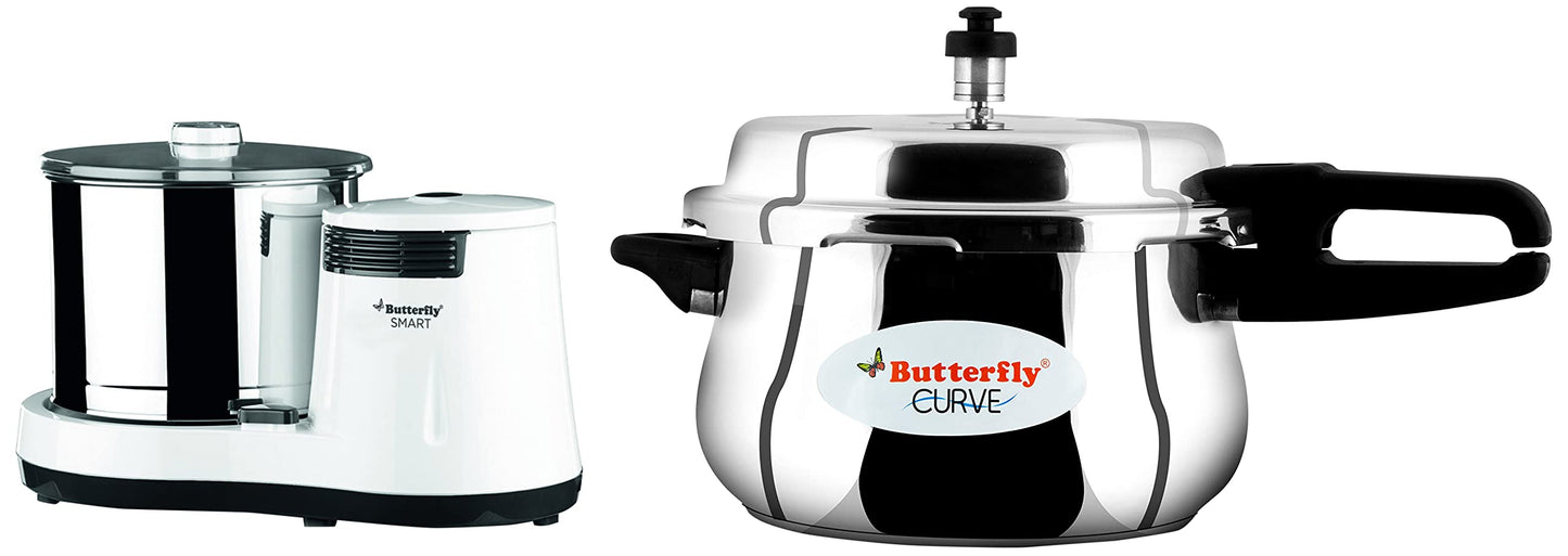 Butterfly Smart 2 Litres Table-Top Wet Grinder|150 Watts|Shockproof ABS Body| Coconut Scrapper Attachment|2 stones with 4-Way Grinding| Stainless Steel Drum | 2 Years Manufacturer's Warranty | White